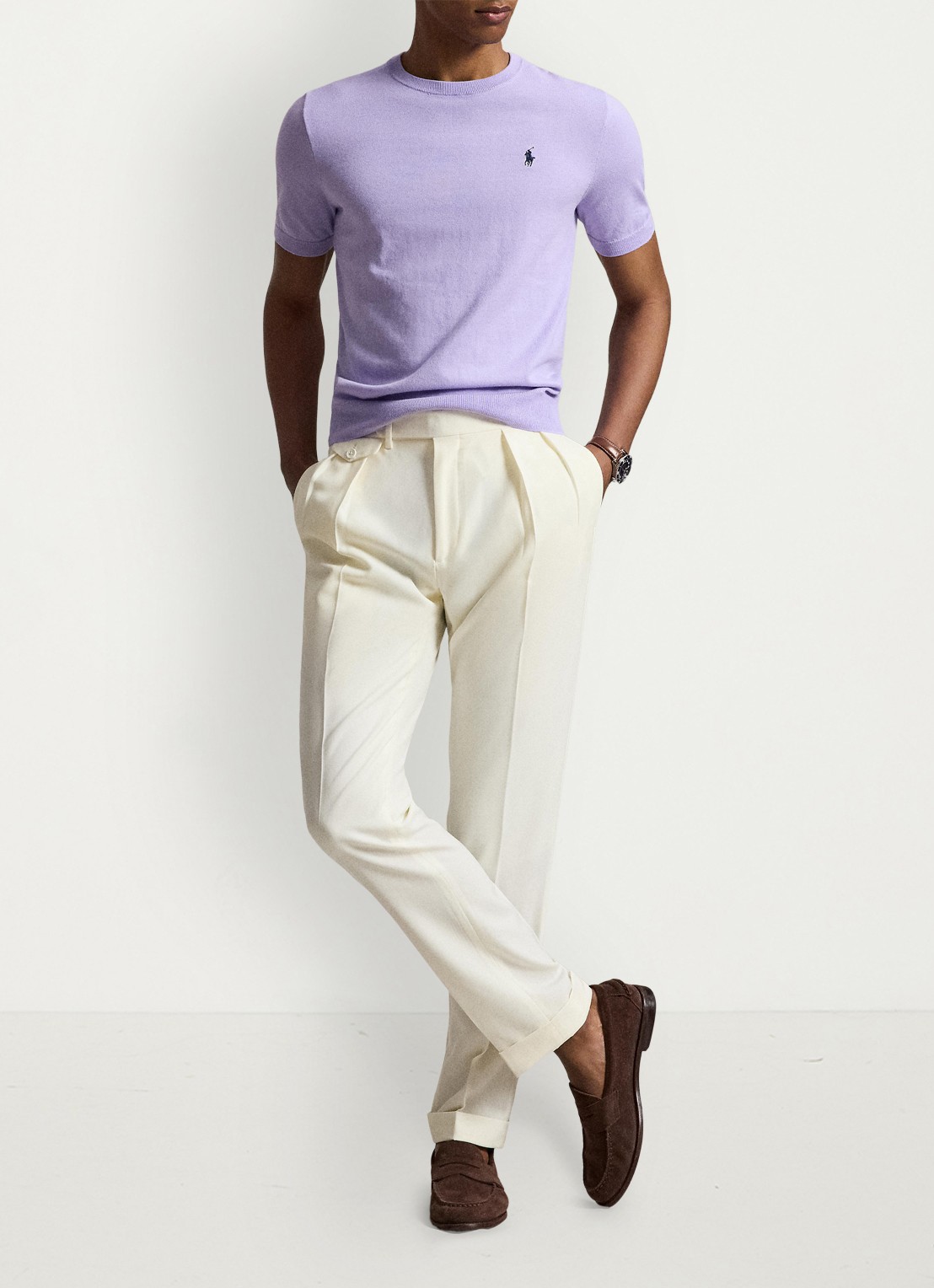 Ralph Lauren Fijngebreid T-shirt met logo - detail powder purple / paars