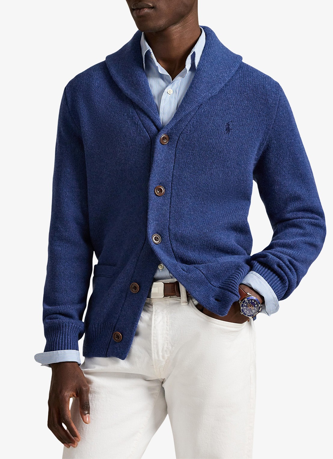 Ralph Lauren Fijngebreid vest in kasjmierblend met steekzakken - detail 4 rustic navy / donkerblauw