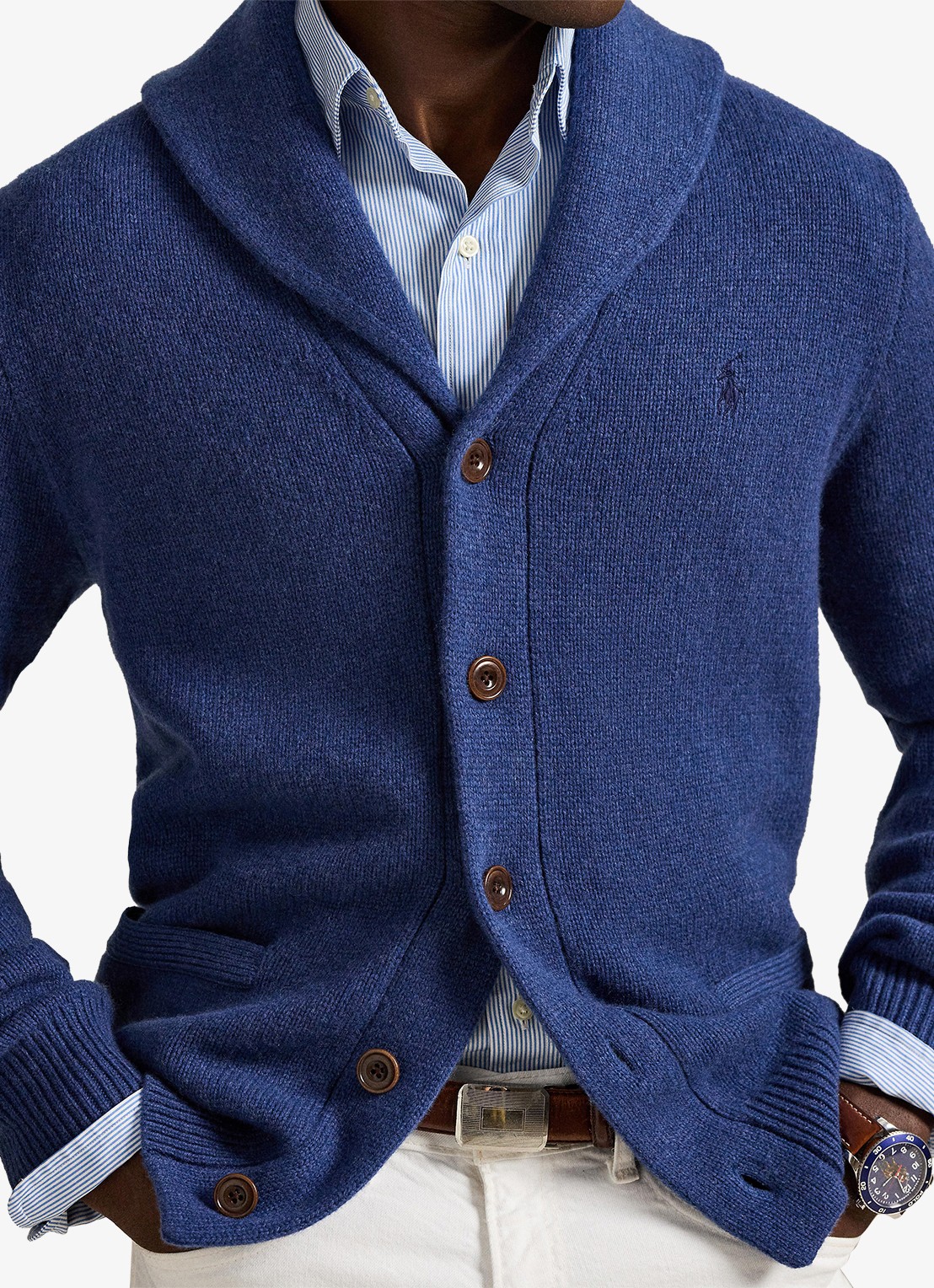 Ralph Lauren Fijngebreid vest in kasjmierblend met steekzakken - detail 5 rustic navy / donkerblauw