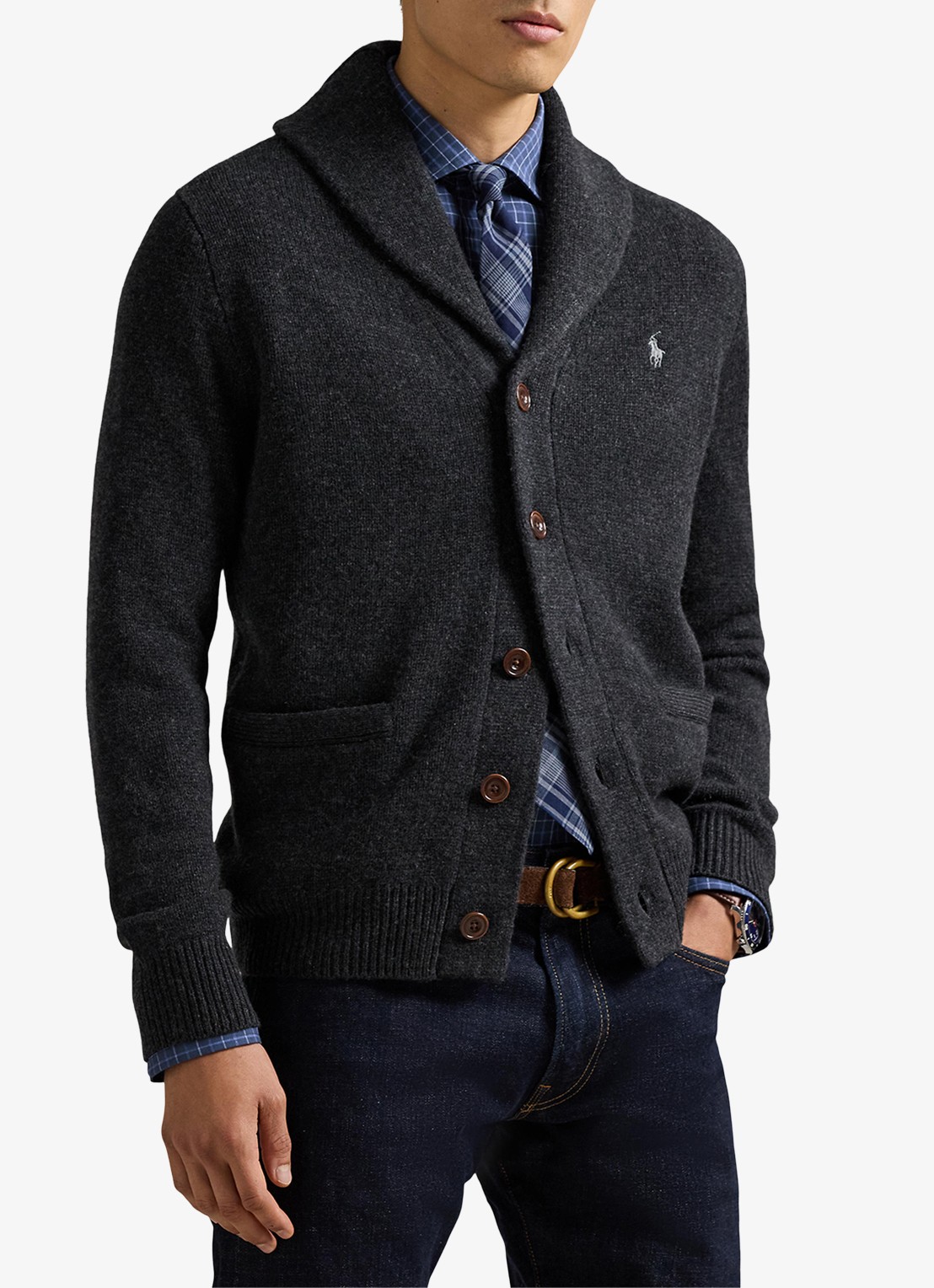 Ralph Lauren Fijngebreid vest in kasjmierblend met steekzakken - detail 2 dark granite / donkergrijs