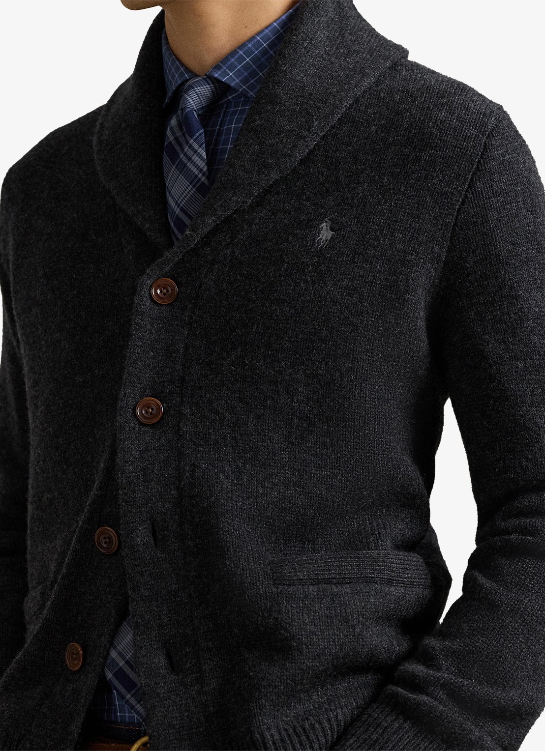 Ralph Lauren Fijngebreid vest in kasjmierblend met steekzakken - detail 3 dark granite / donkergrijs