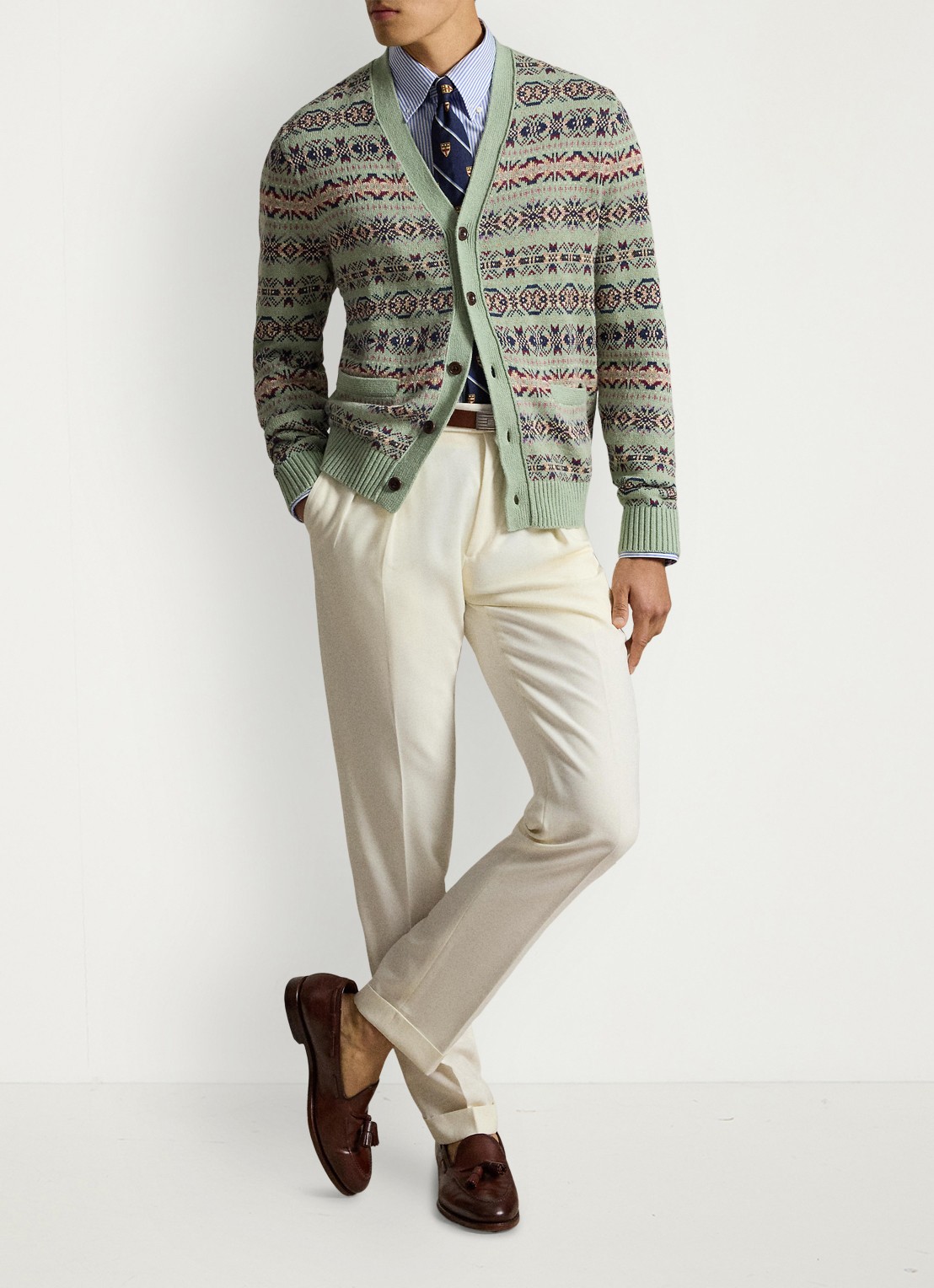 Ralph Lauren Fijngebreid vest in linnenblend met jacquard dessin - detail 2 green combo / groen