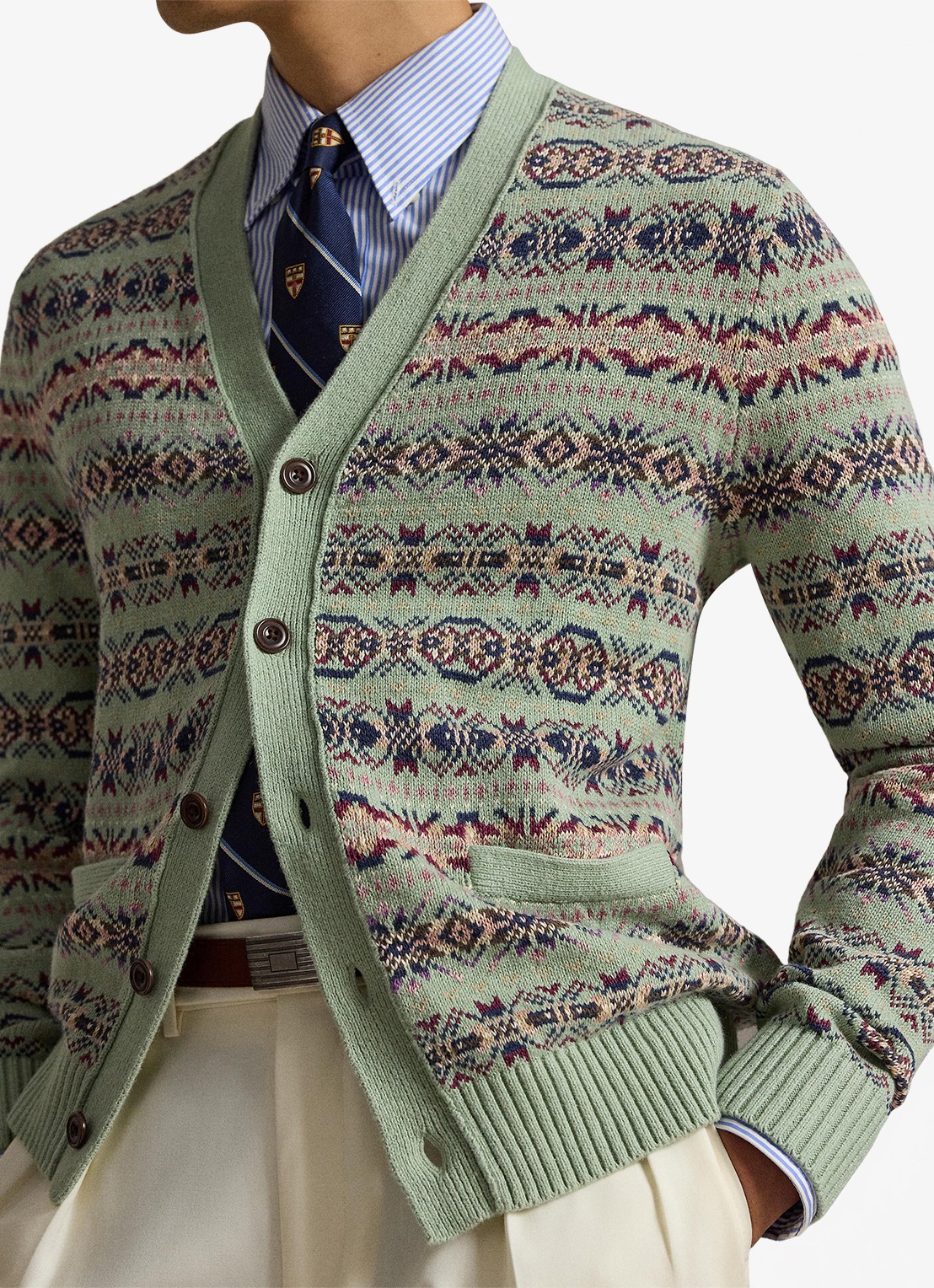 Ralph Lauren Fijngebreid vest in linnenblend met jacquard dessin - detail 3 green combo / groen