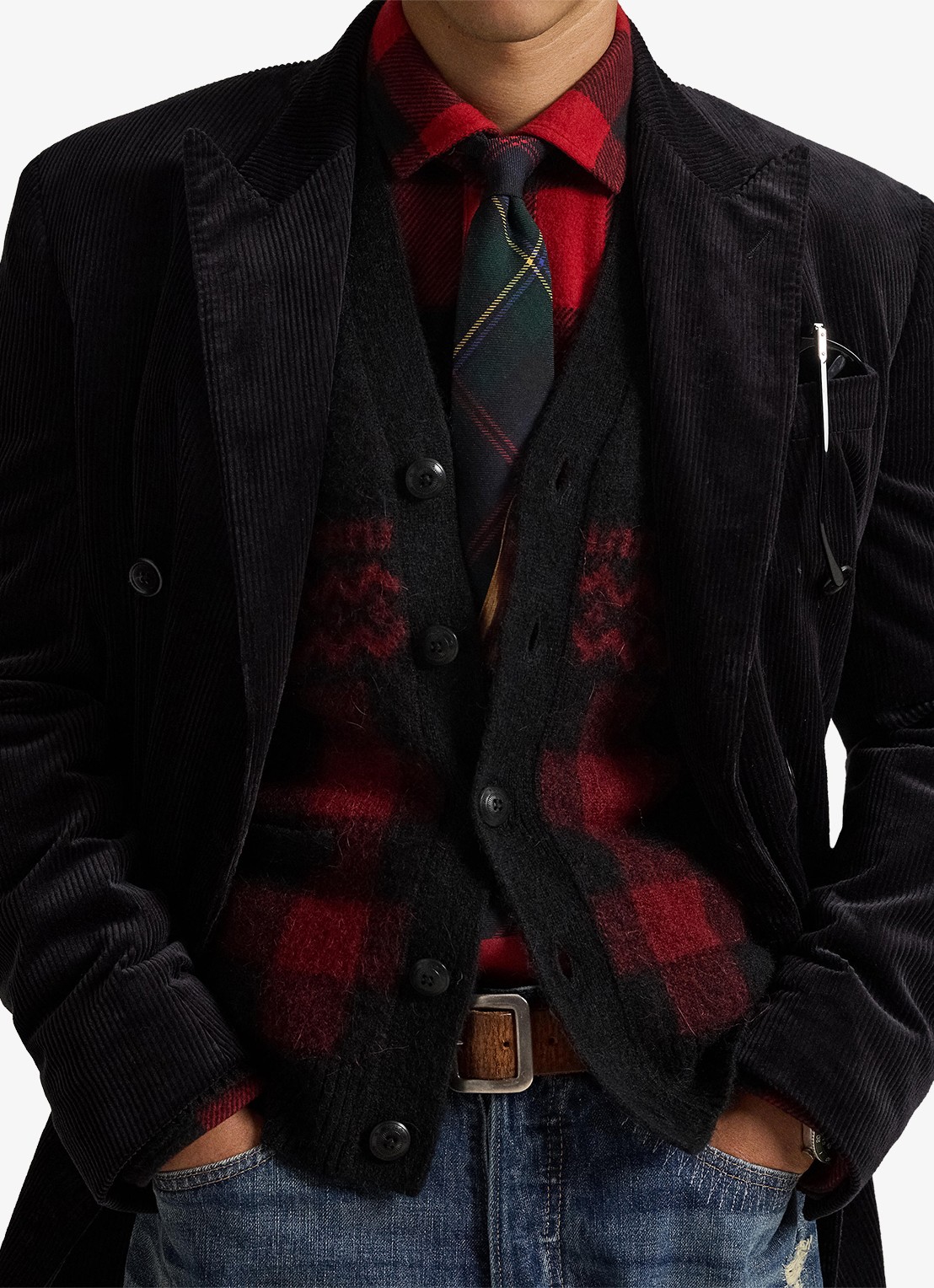 Ralph Lauren Fijngebreid vest met ingebreid patroon - detail 4 black red combo / rood