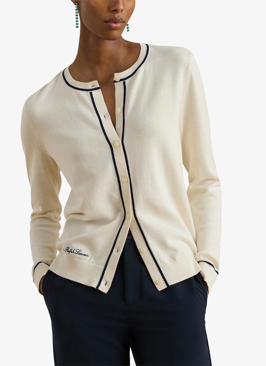 Ralph Lauren Fijngebreid vest met logoborduring - detail creme