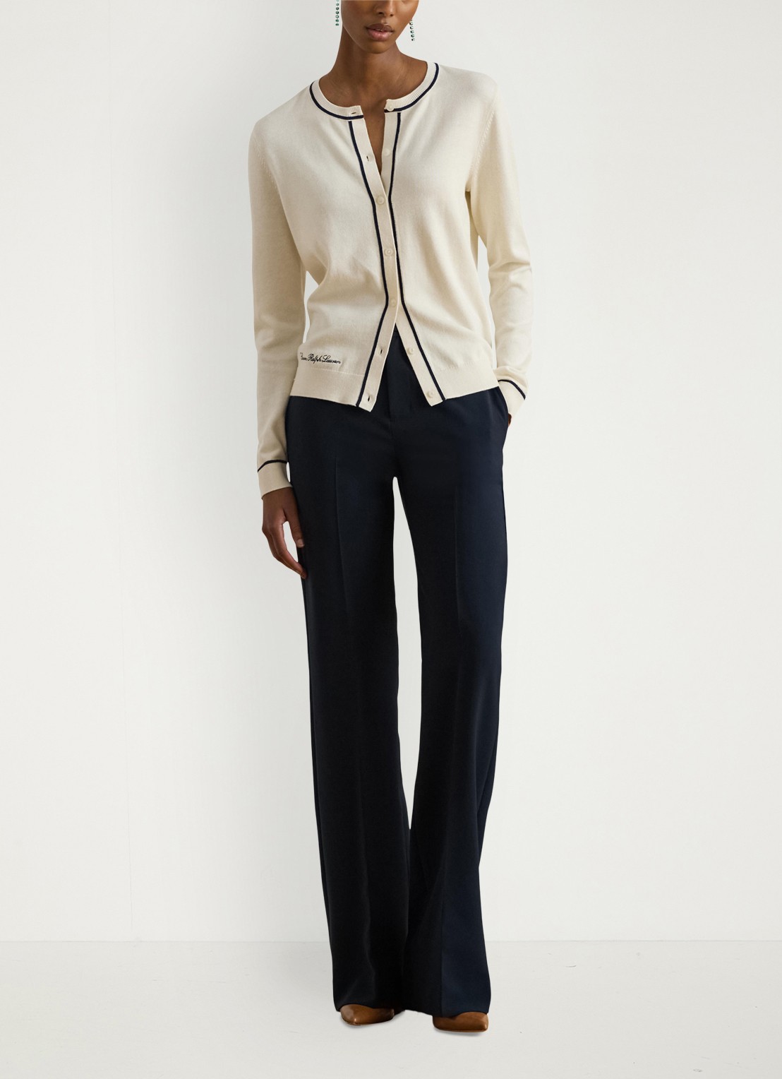 Ralph Lauren Fijngebreid vest met logoborduring - voorkant 4 creme
