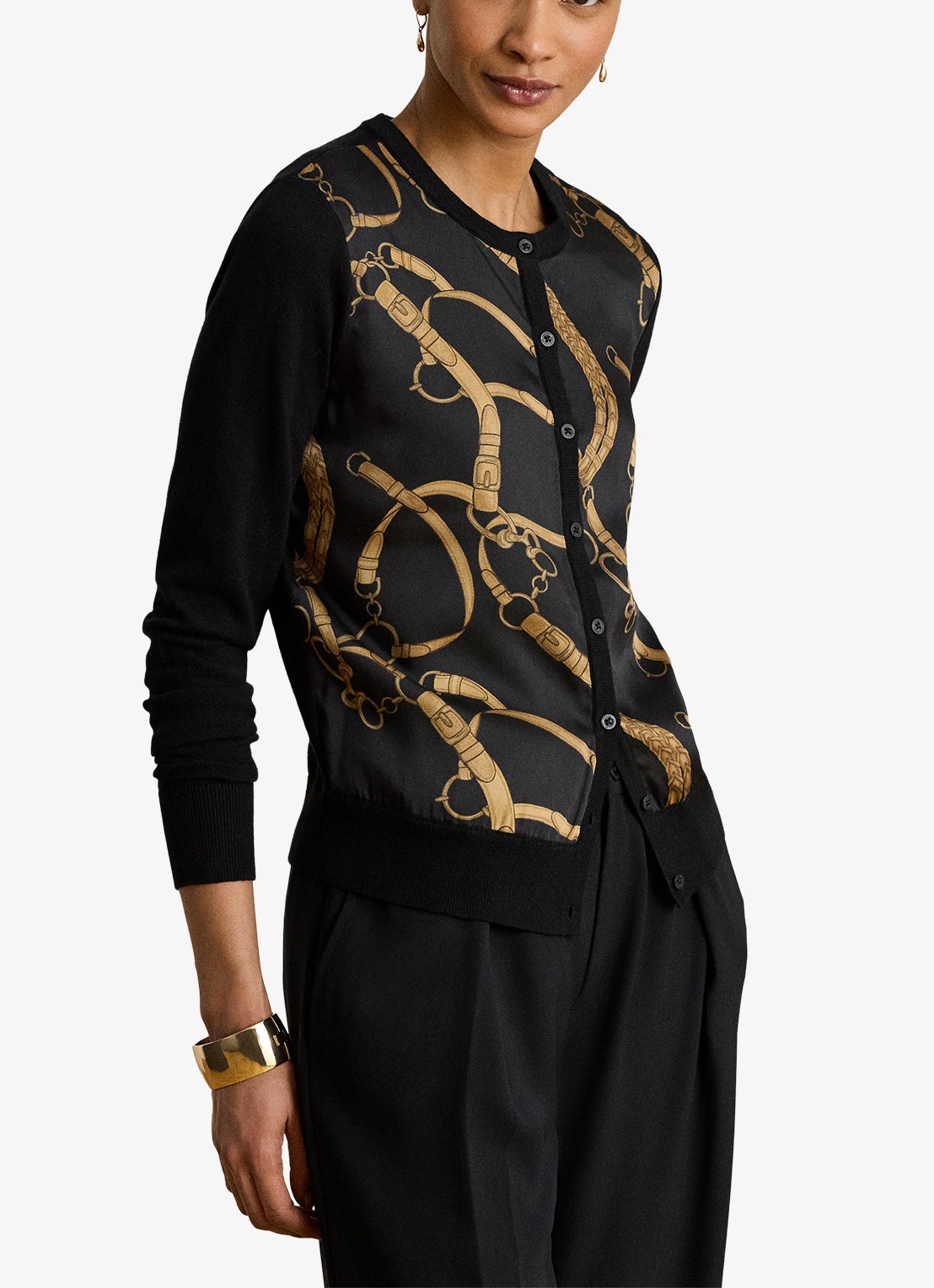 Ralph Lauren Fijngebreid vest met print - detail black multi / zwart