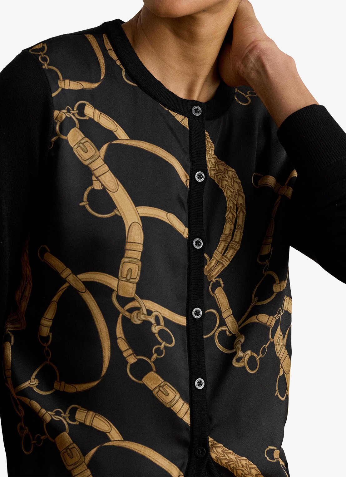 Ralph Lauren Fijngebreid vest met print - detail 2 black multi / zwart