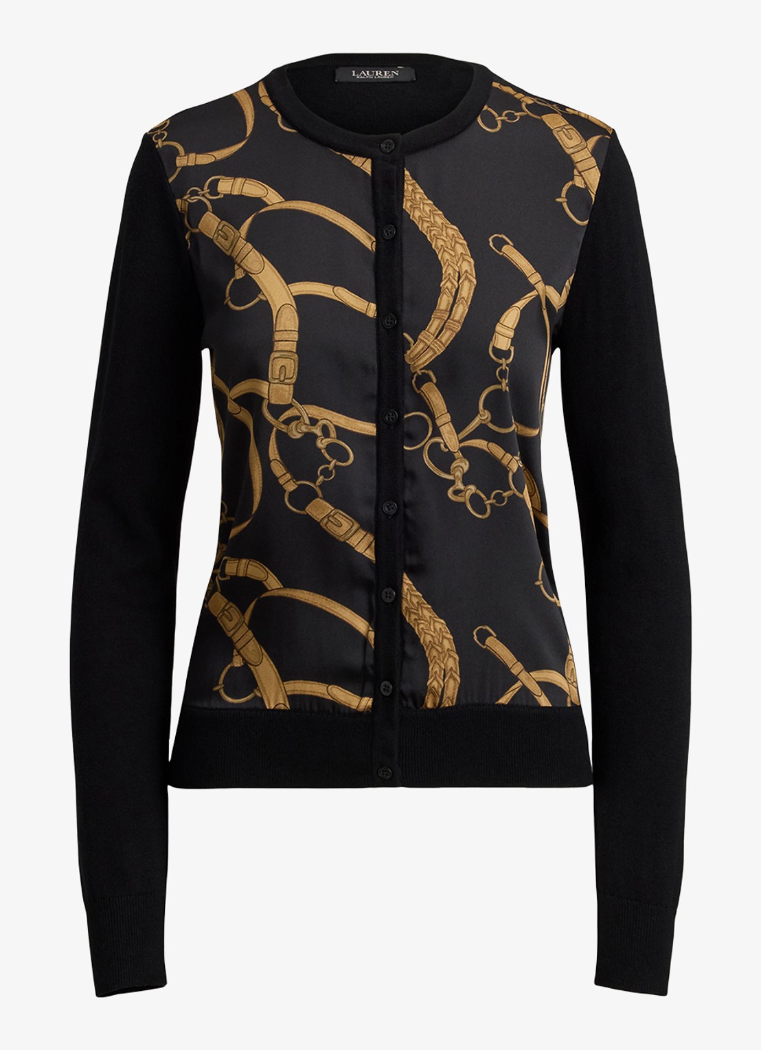 Ralph Lauren Fijngebreid vest met print - voorkant 3 black multi / zwart