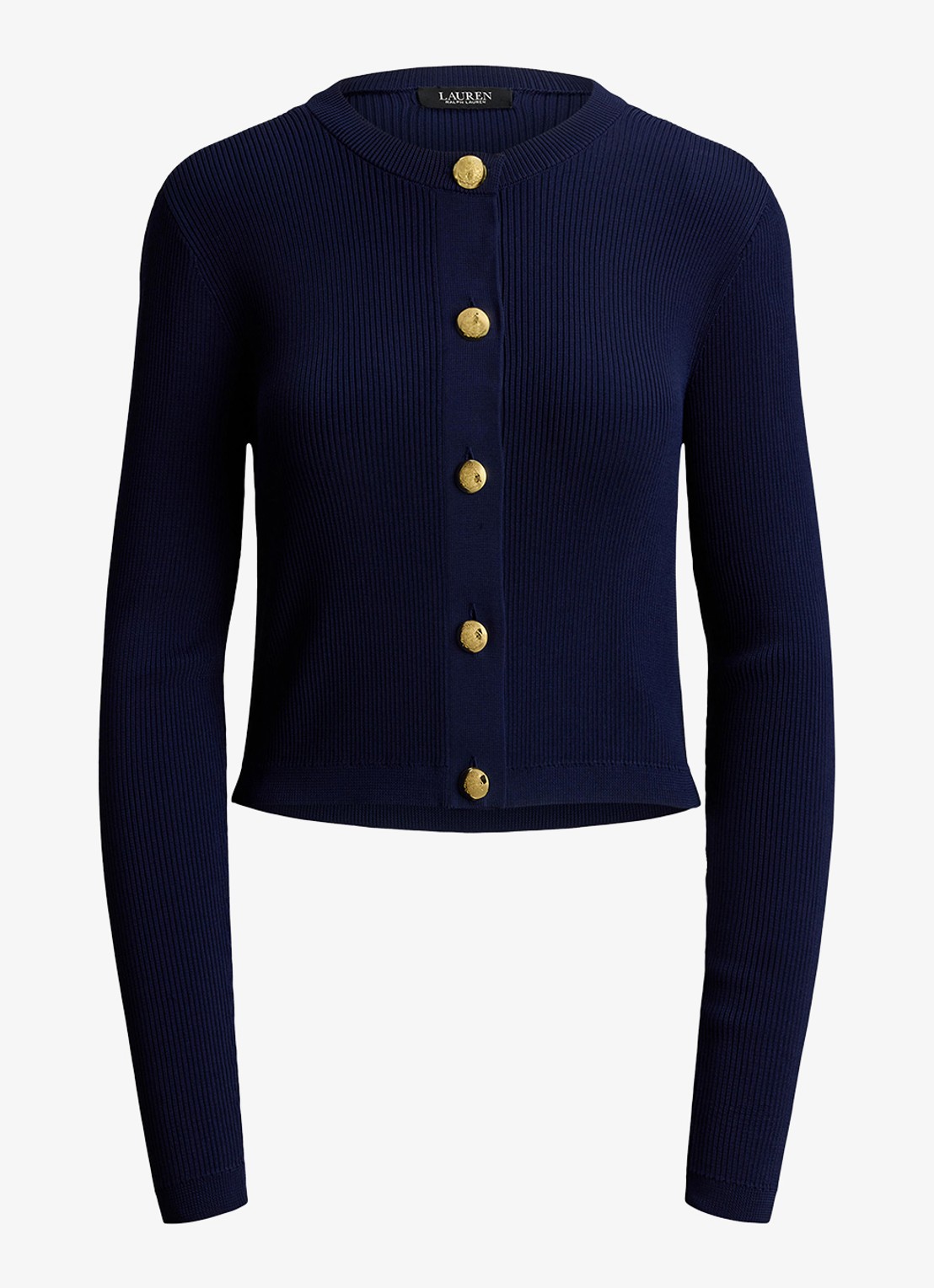 Ralph Lauren Fijngebreid vest met ribstructuur - voorkant refined navy / donkerblauw