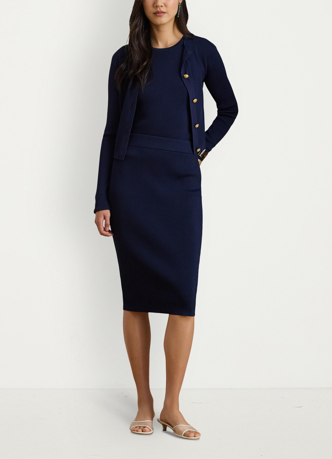 Ralph Lauren Fijngebreid vest met ribstructuur - voorkant 2 refined navy / donkerblauw