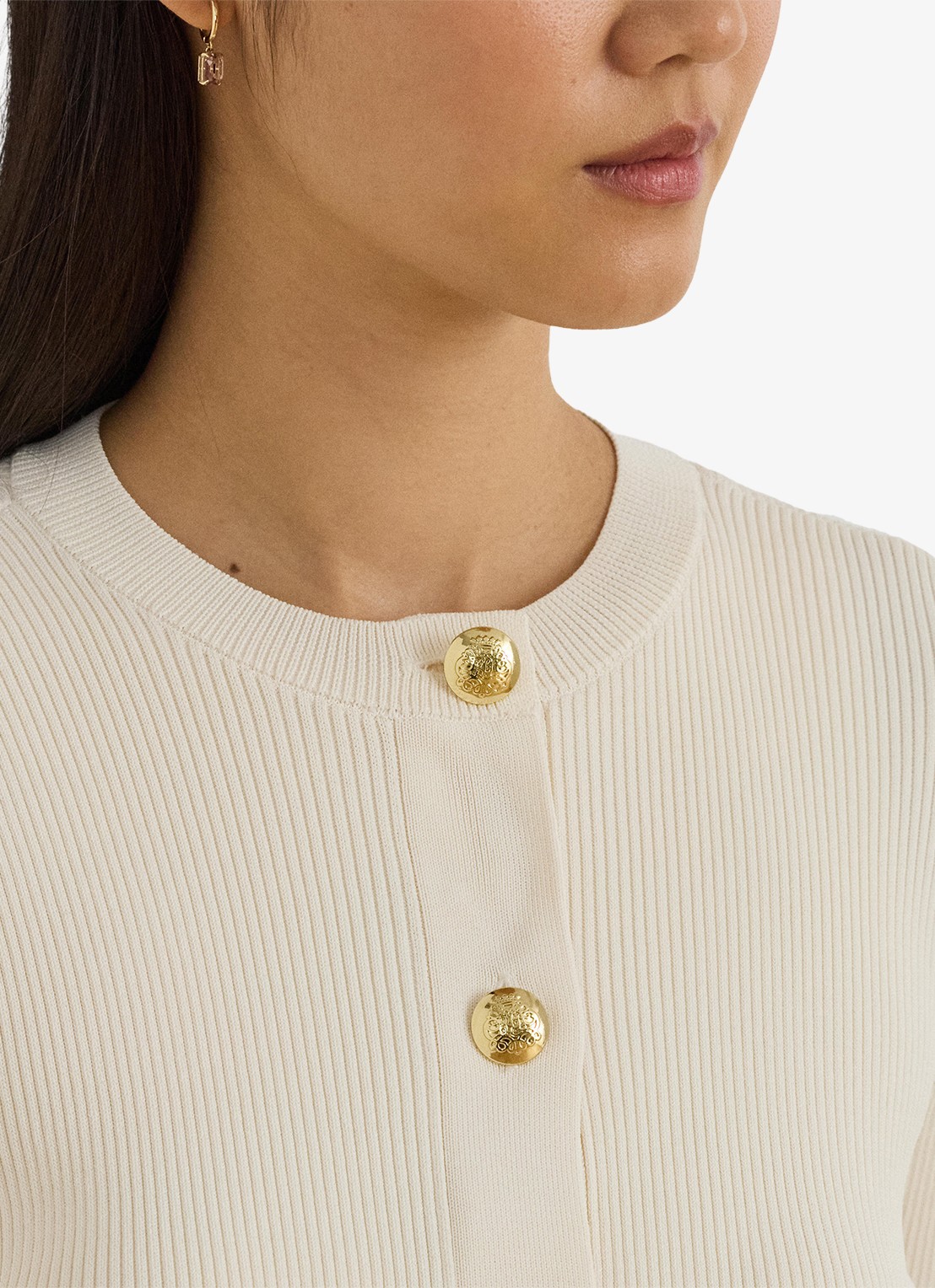 Ralph Lauren Fijngebreid vest met ribstructuur - detail 2 creme