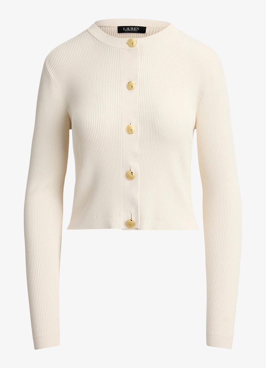 Ralph Lauren Fijngebreid vest met ribstructuur - voorkant 3 creme