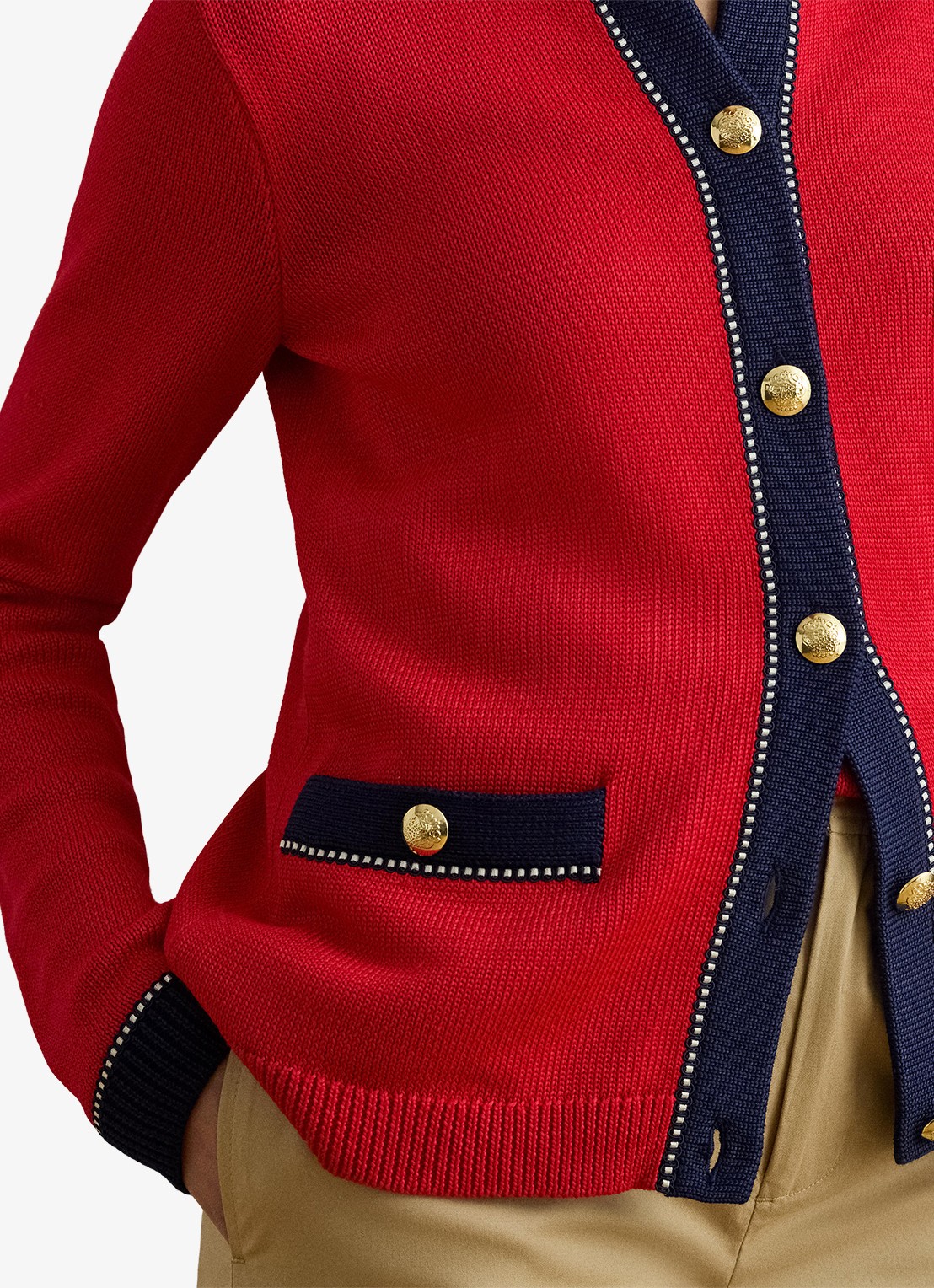 Ralph Lauren Fijngebreid vest met stretch - detail 2 cruise red multi / rood
