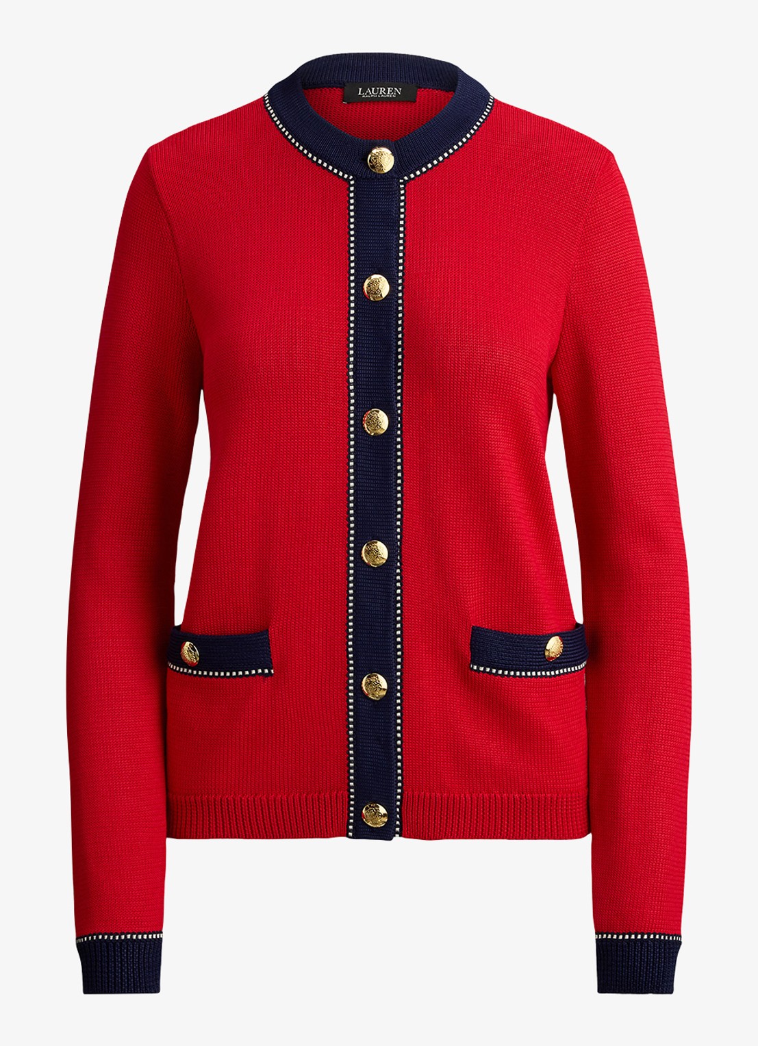 Ralph Lauren Fijngebreid vest met stretch - voorkant 4 cruise red multi / rood