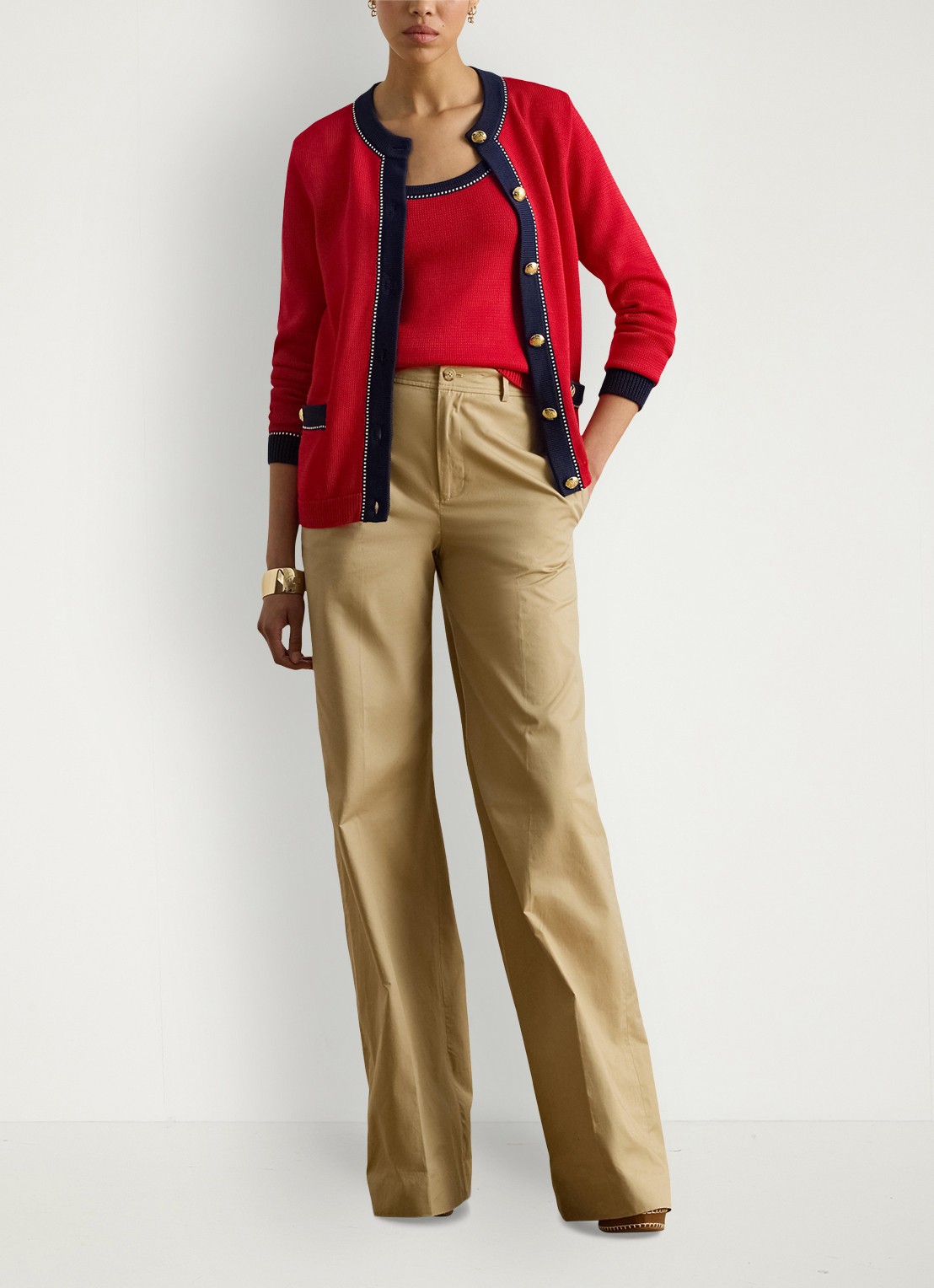 Ralph Lauren Fijngebreid vest met stretch - voorkant 5 cruise red multi / rood