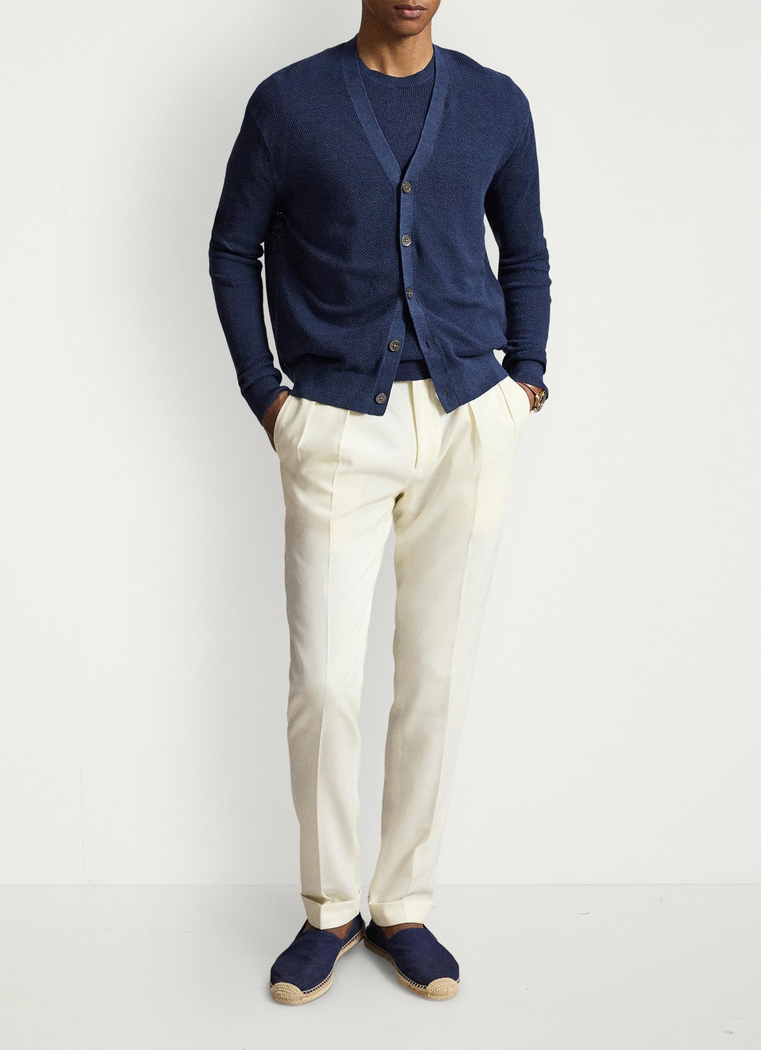Ralph Lauren Fijngebreid vest van linnen - detail newport navy / donkerblauw