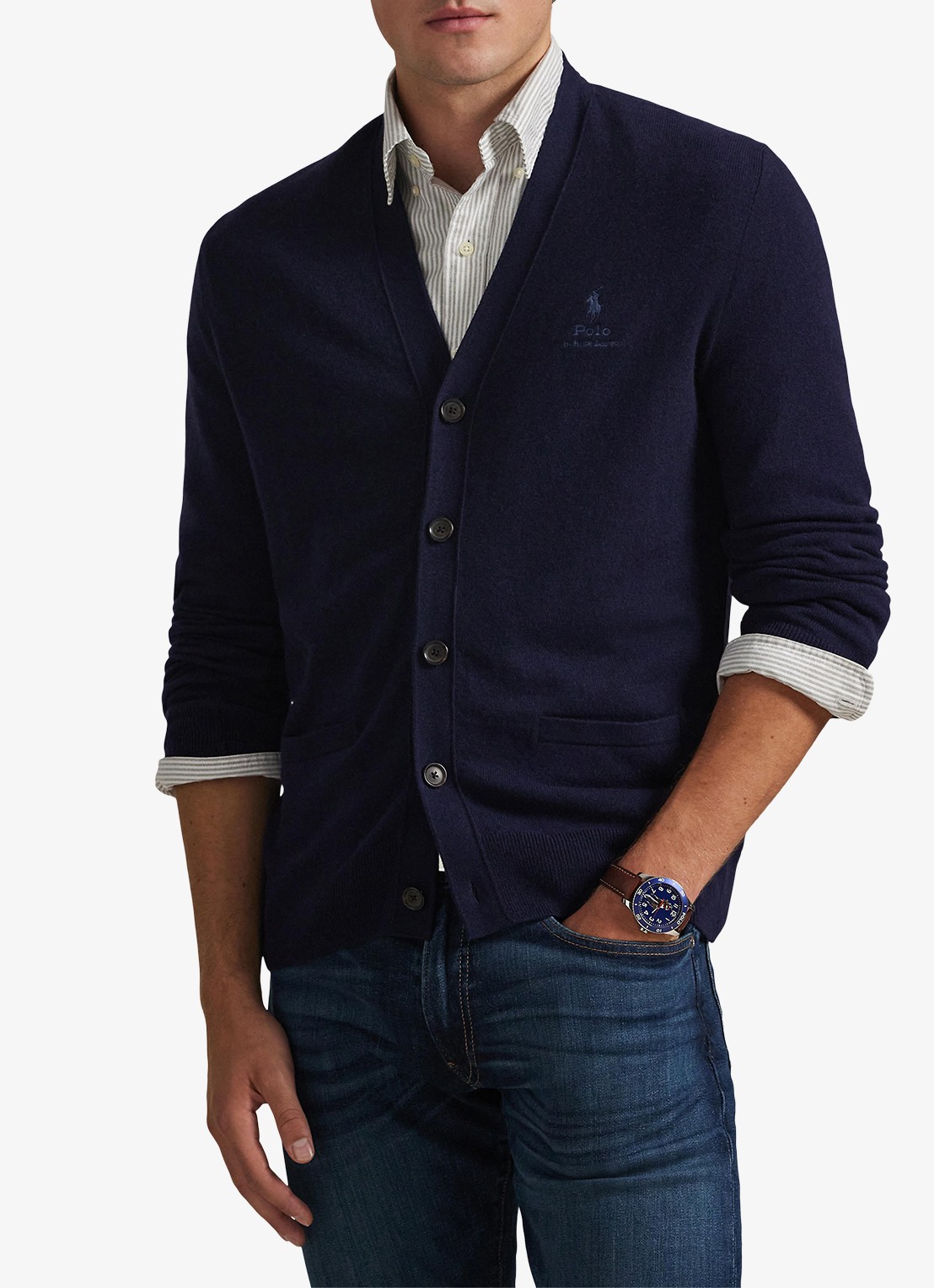Ralph Lauren FIjngebreid vest van wol met logoborduring - detail 4 hunter navy / donkerblauw
