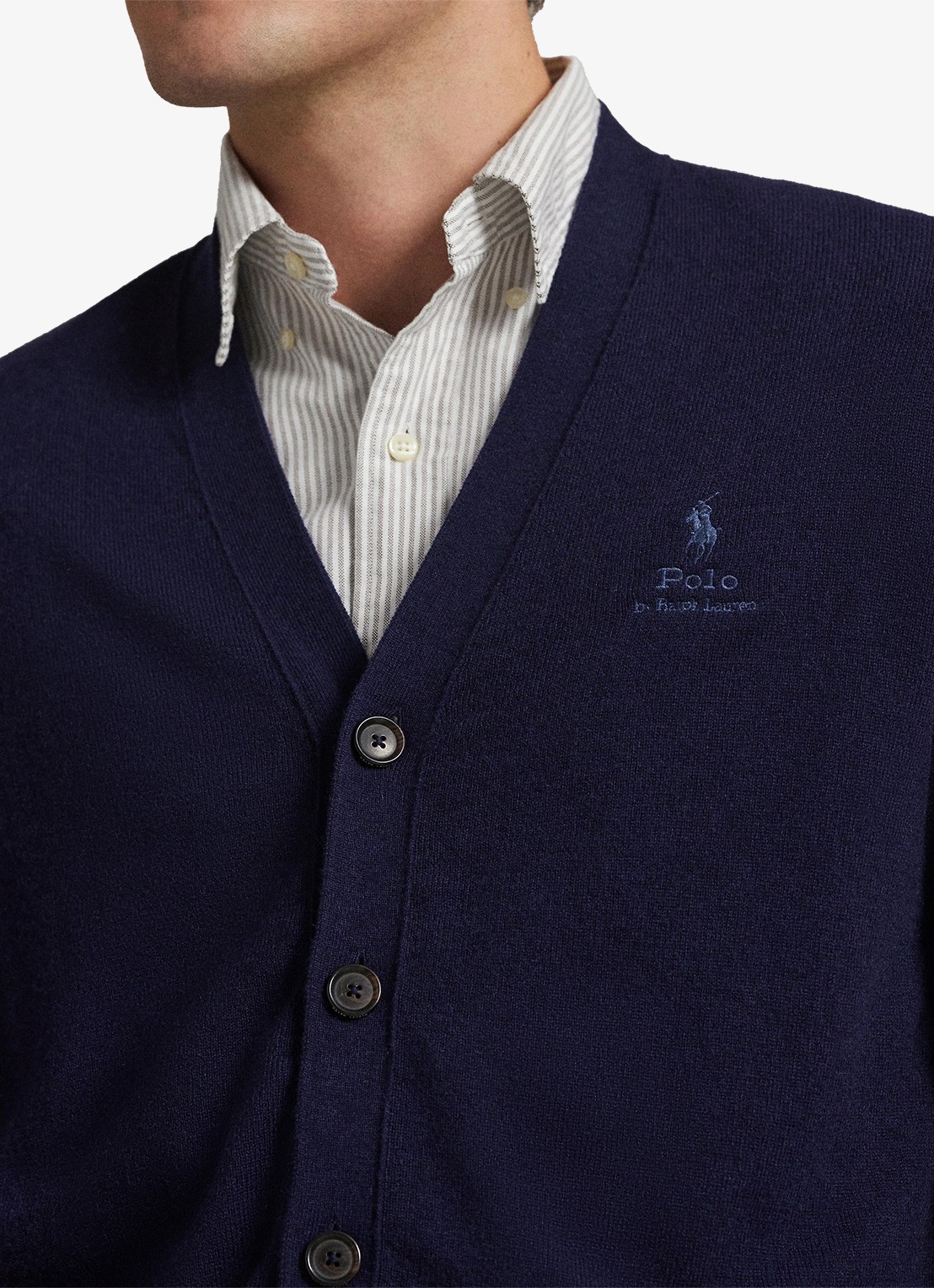Ralph Lauren FIjngebreid vest van wol met logoborduring - detail 5 hunter navy / donkerblauw