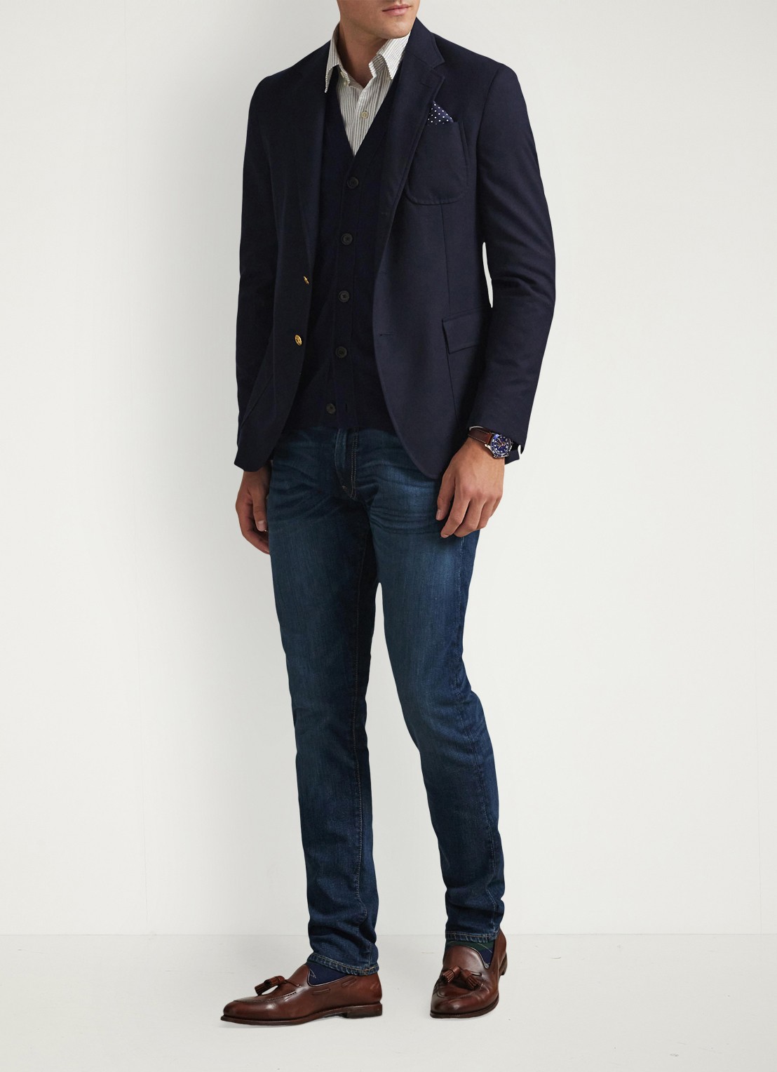 Ralph Lauren FIjngebreid vest van wol met logoborduring - voorkant 2 hunter navy / donkerblauw
