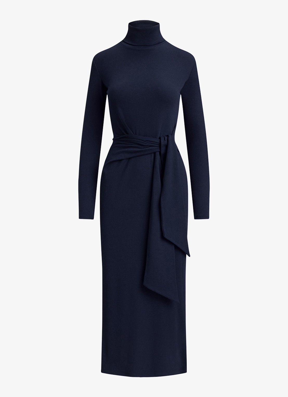 Ralph Lauren Fijngebreide midi jurk met col en strikdetail - voorkant 4 lauren navy / blauw