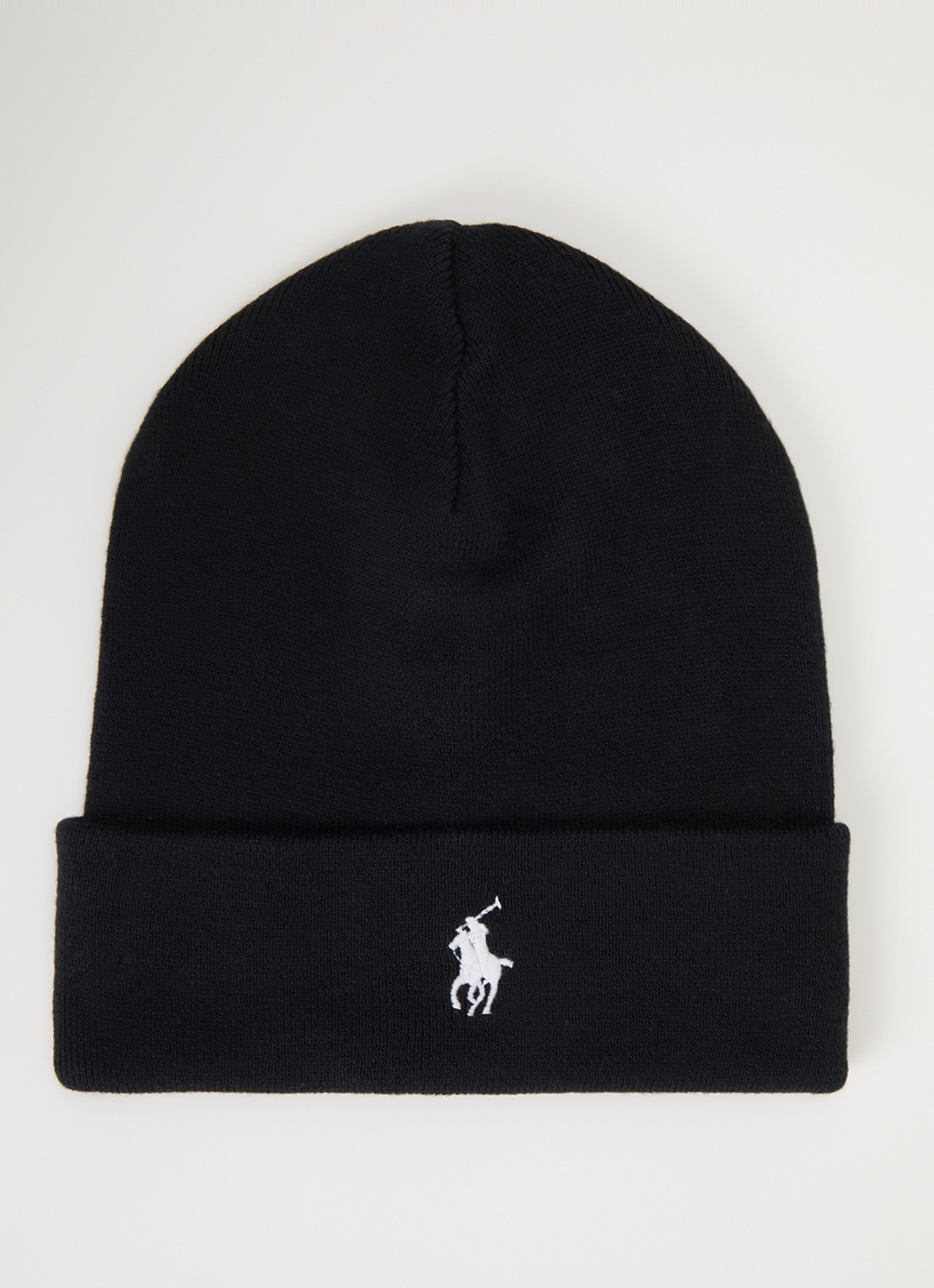 Ralph Lauren Fijngebreide muts met logoborduring - voorkant zwart
