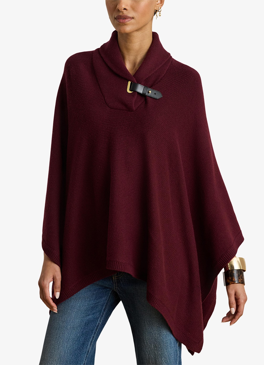 Ralph Lauren Fijngebreide poncho in wolblend - detail 3 bordeauxrood
