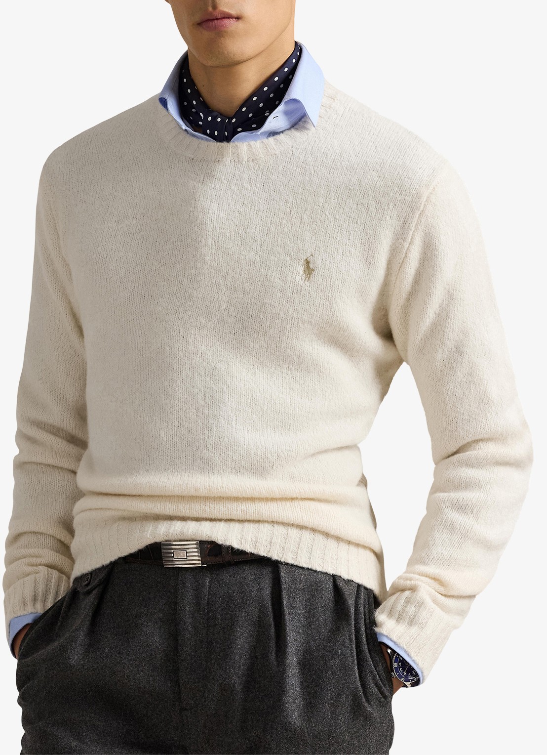 Ralph Lauren Fijngebreide pullover in alpaca wolblend met logoborduring - detail cream tonal / creme