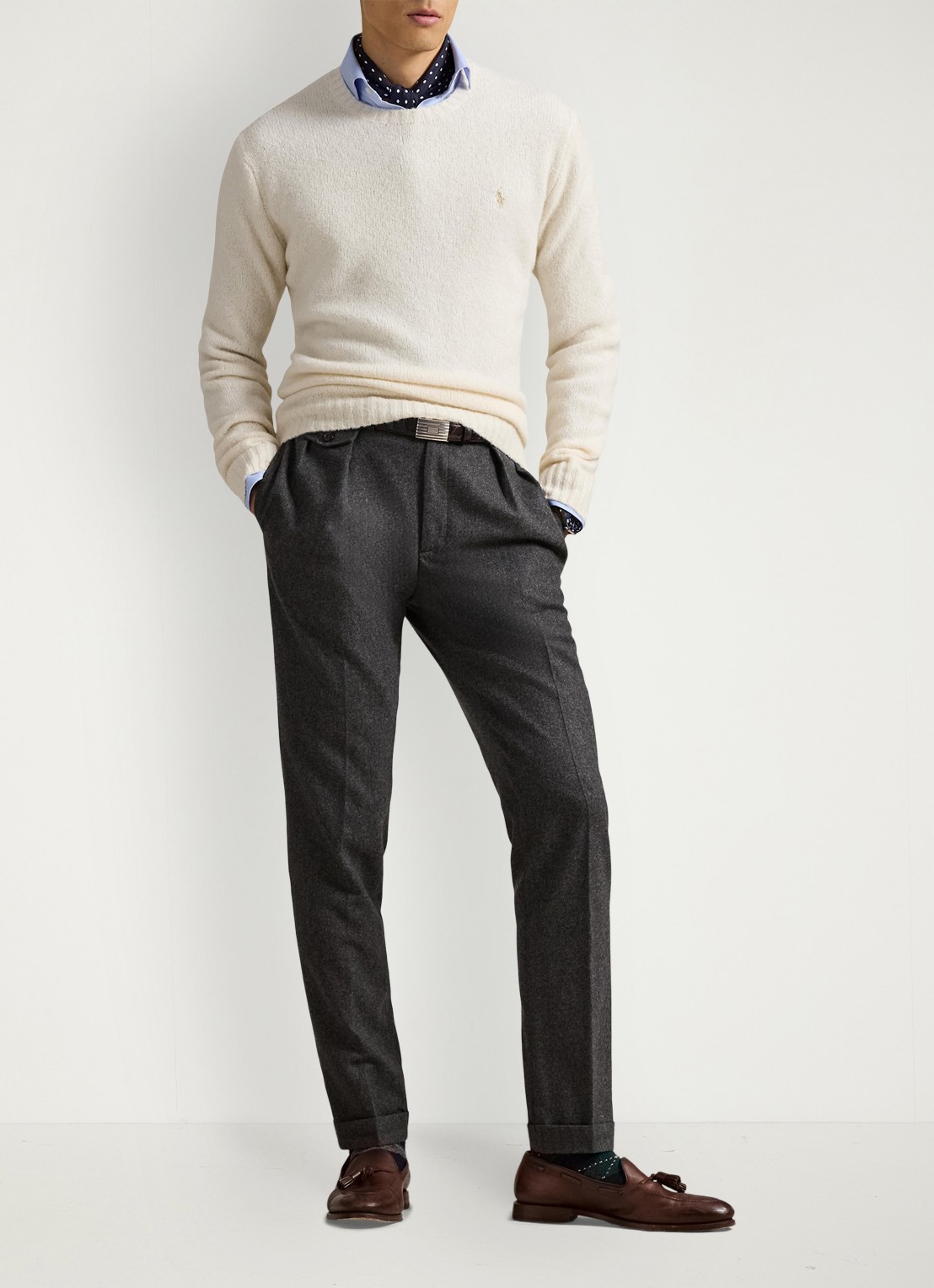 Ralph Lauren Fijngebreide pullover in alpaca wolblend met logoborduring - voorkant 5 cream tonal / creme