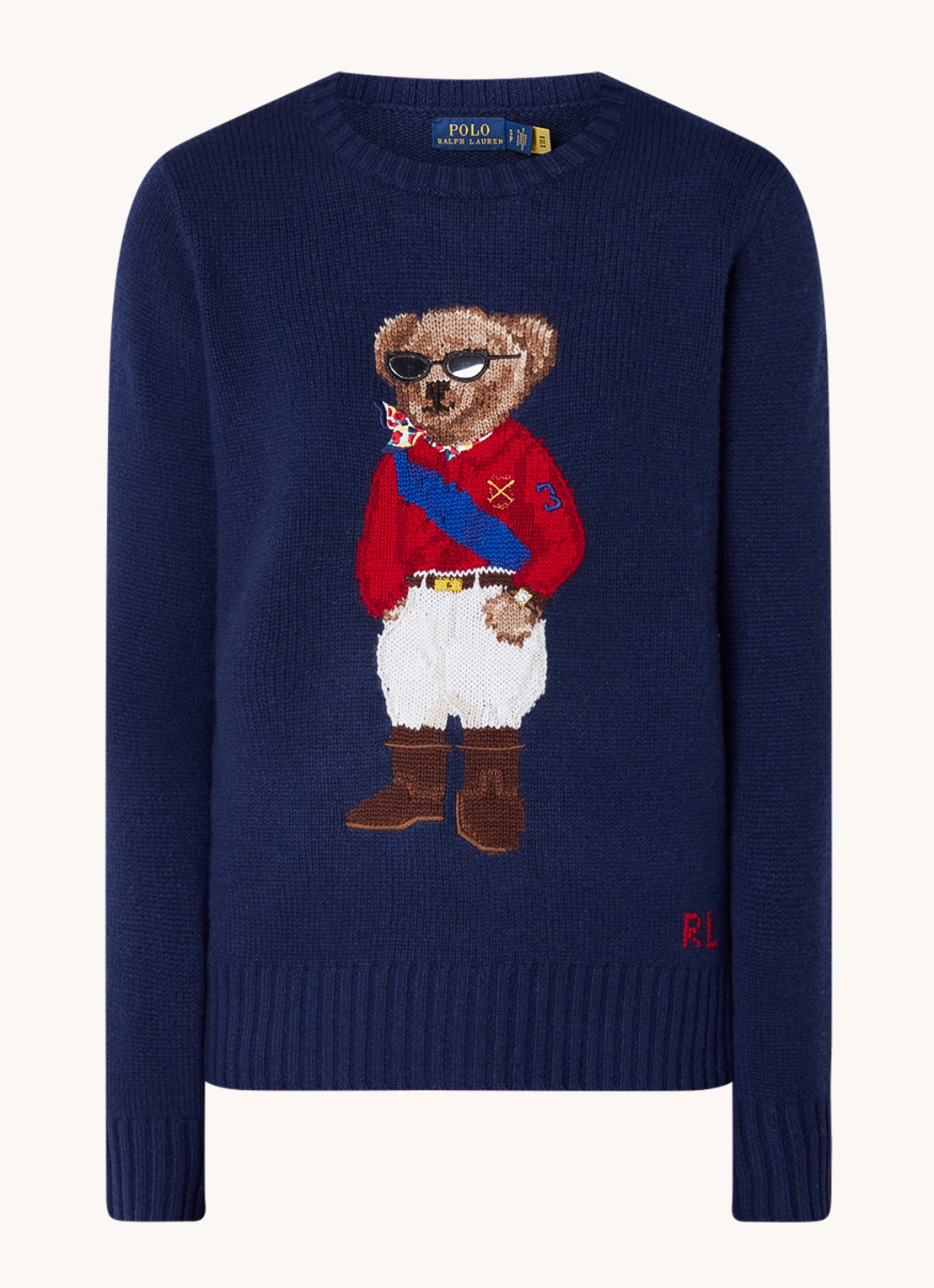 Ralph Lauren Fijngebreide pullover in kasjmierblend met borduring  - voorkant 2 donkerblauw