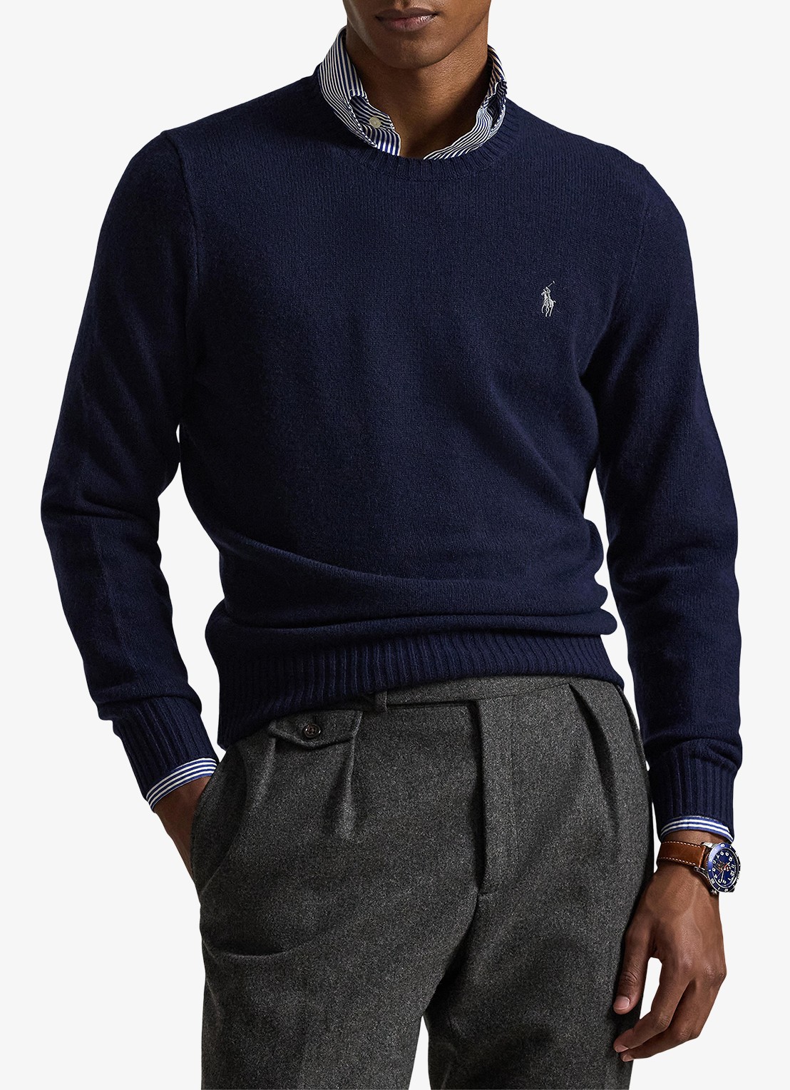 Ralph Lauren Fijngebreide pullover in kasjmierblend met logoborduring - detail hunter navy / donkerblauw