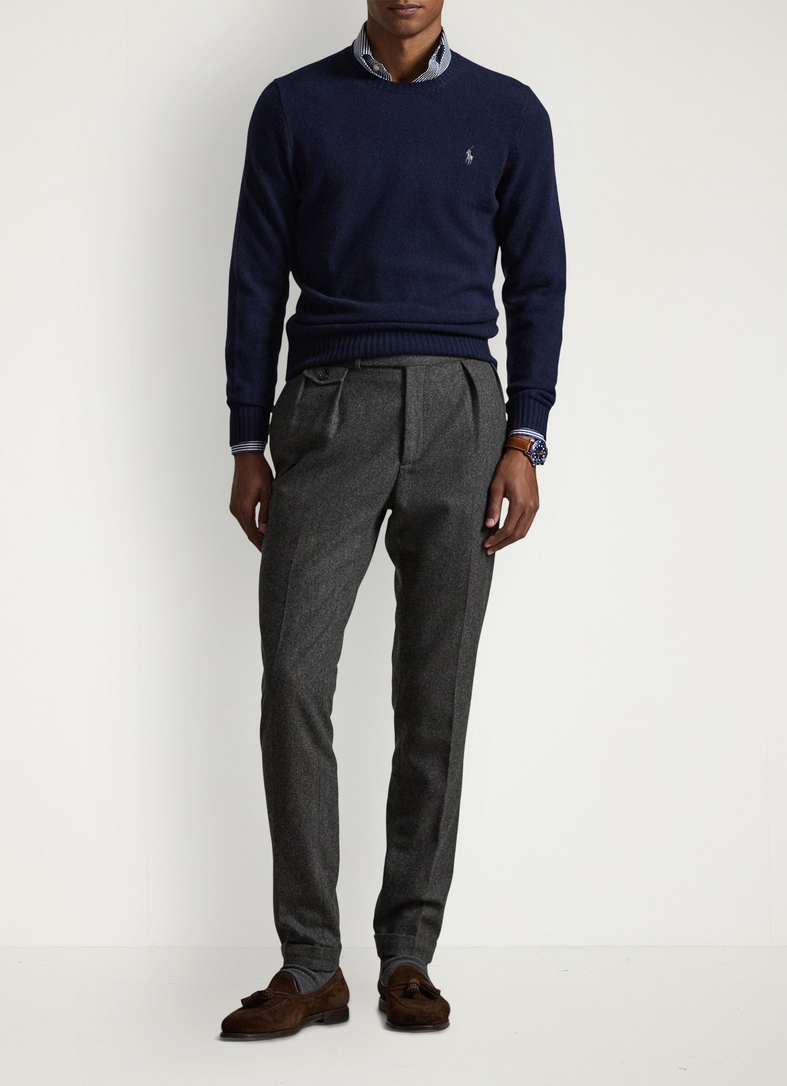 Ralph Lauren Fijngebreide pullover in kasjmierblend met logoborduring - voorkant 7 hunter navy / donkerblauw