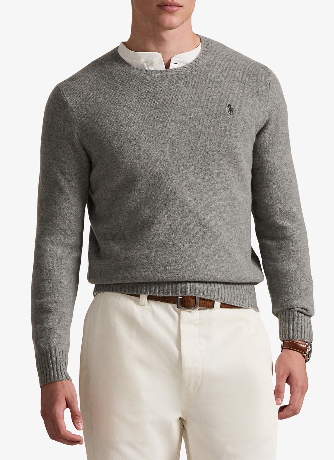 Ralph Lauren Fijngebreide pullover in kasjmierblend met logoborduring - detail 4 grijs