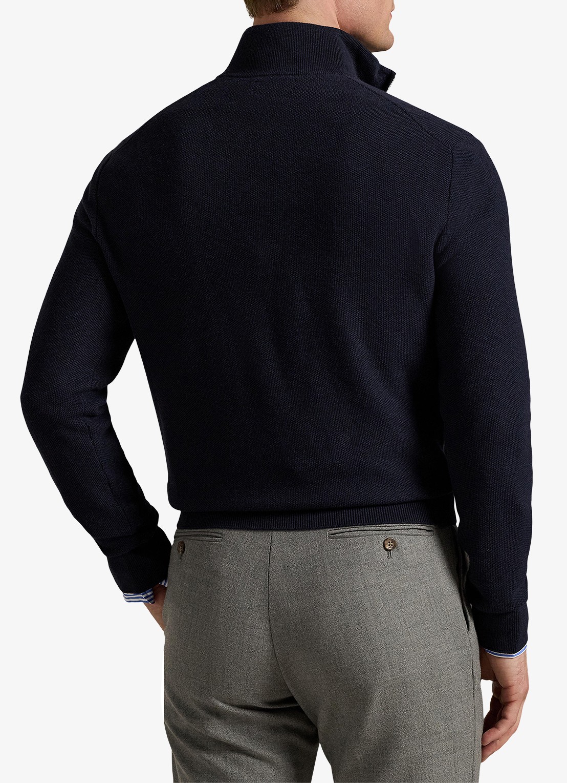Ralph Lauren Fijngebreide pullover met halve rits en logoborduring - achterkant 5 navy htr / blauw
