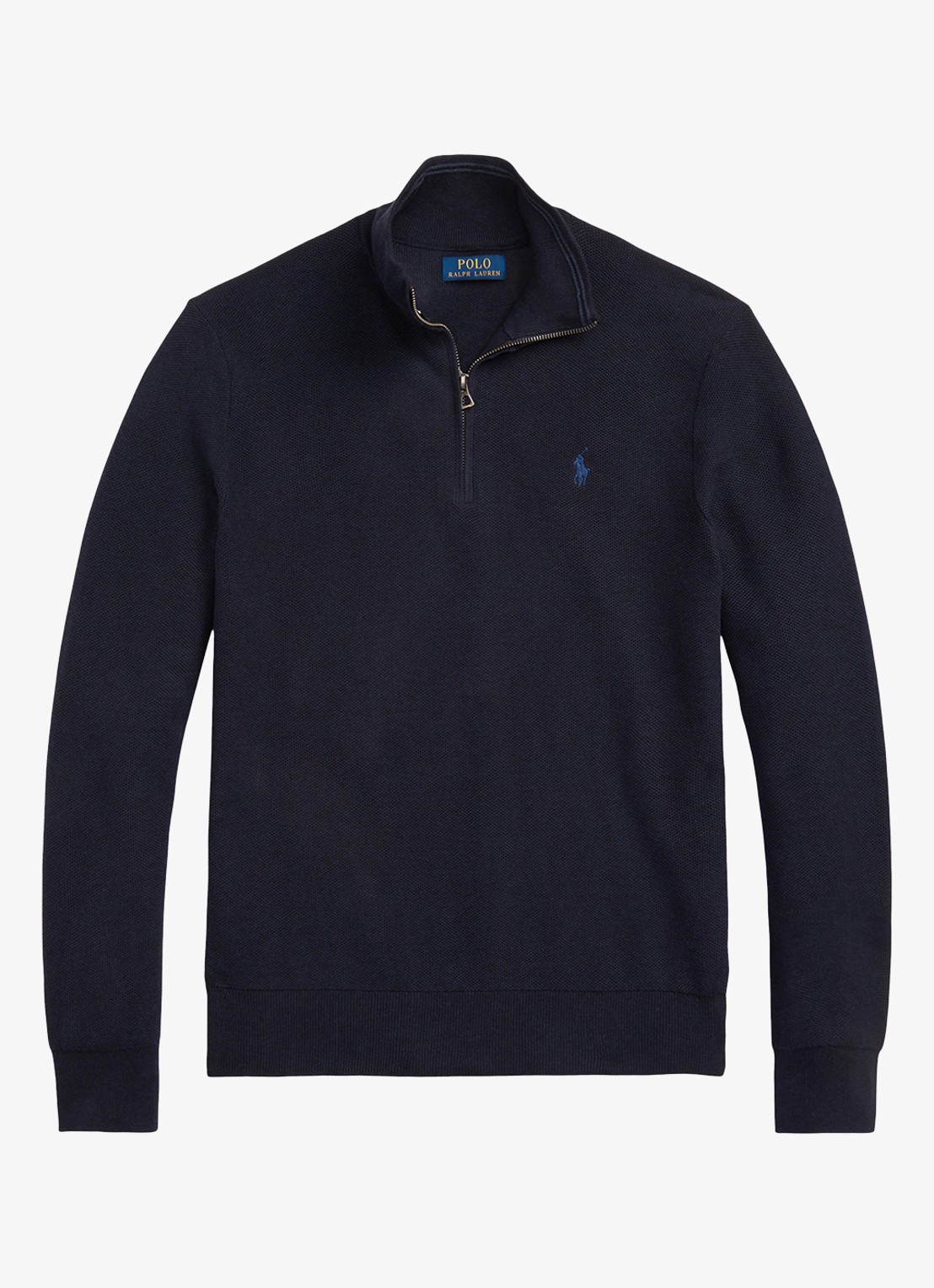 Ralph Lauren Fijngebreide pullover met halve rits en logoborduring - voorkant navy htr / blauw