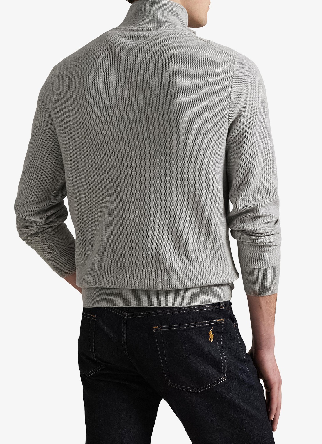 Ralph Lauren Fijngebreide pullover met halve rits en logoborduring - achterkant 3 andover heather / grijs