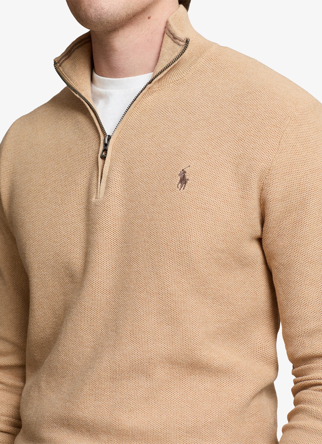 Ralph Lauren Fijngebreide pullover met halve rits en logoborduring - detail 5 camel melange / beige