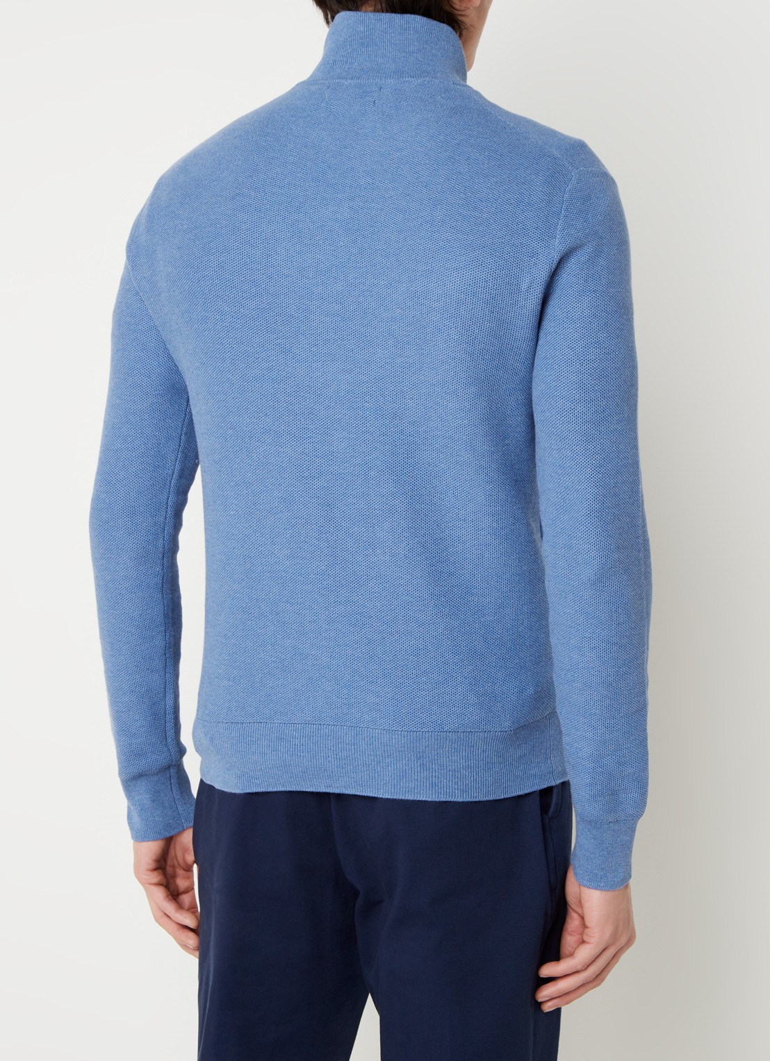 Ralph Lauren Fijngebreide pullover met halve rits en logoborduring - achterkant 3 blue stone hthr / blauw