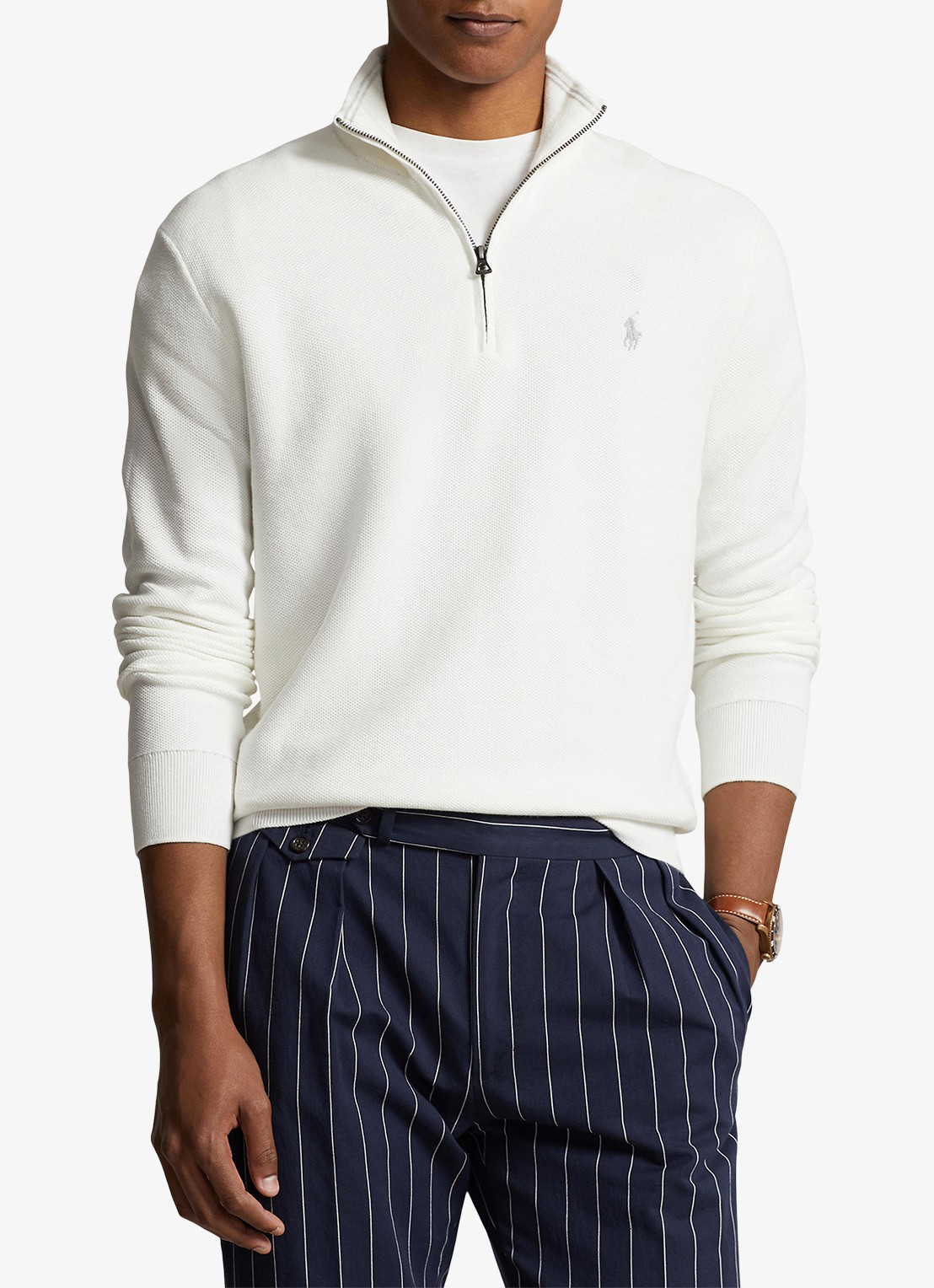 Ralph Lauren Fijngebreide pullover met halve rits en logoborduring - detail 4 deckwash white / wit