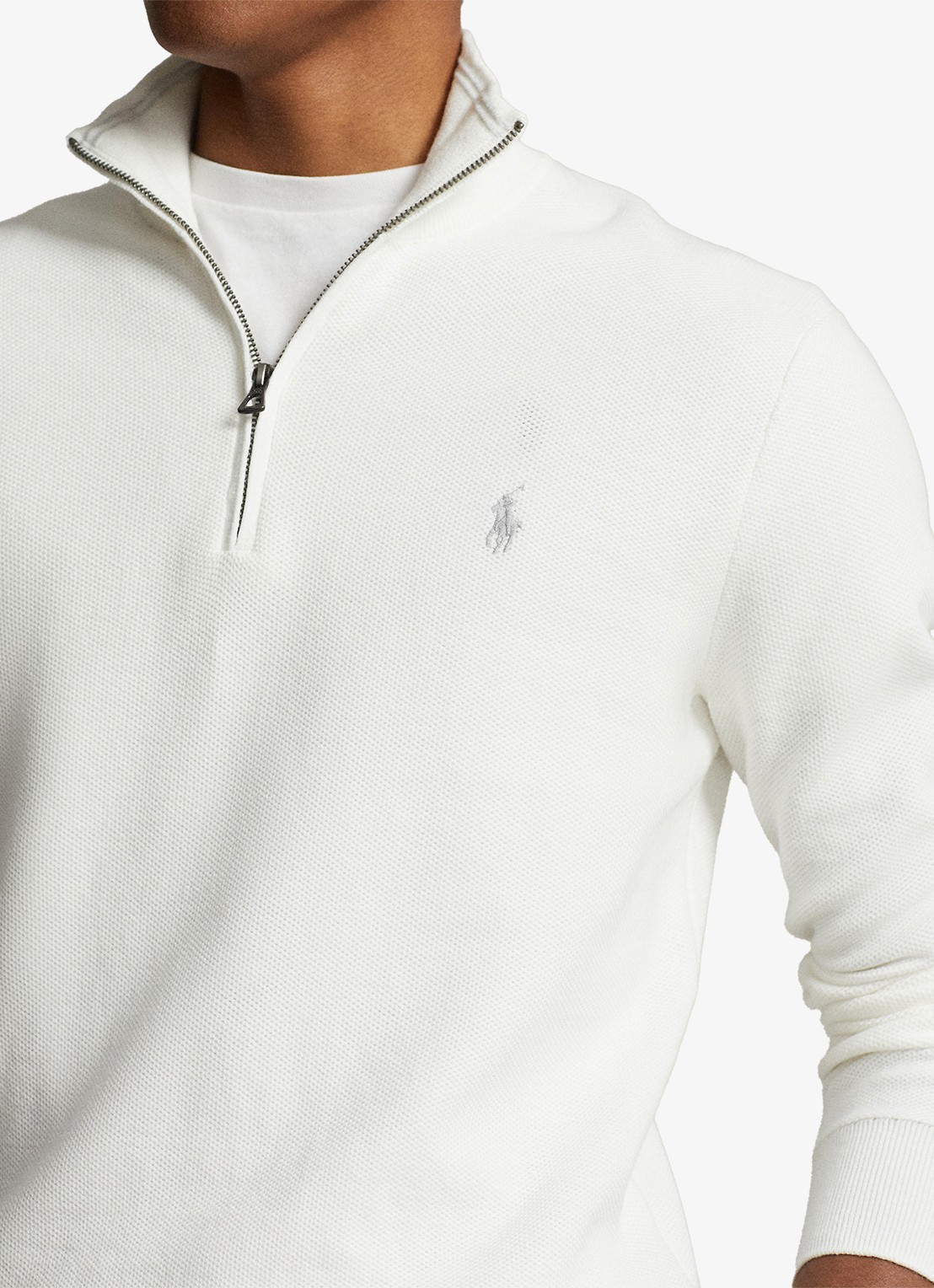 Ralph Lauren Fijngebreide pullover met halve rits en logoborduring - detail 5 deckwash white / wit