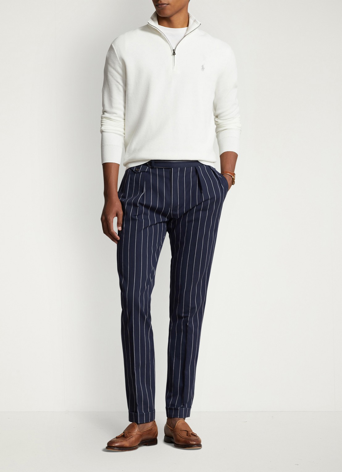 Ralph Lauren Fijngebreide pullover met halve rits en logoborduring - voorkant 3 deckwash white / wit