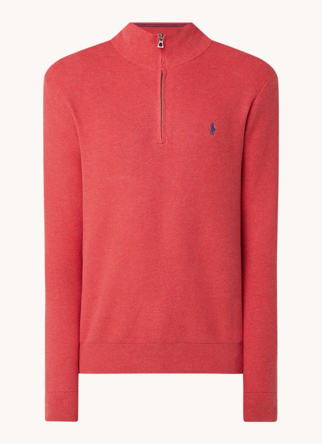 Ralph Lauren Fijngebreide pullover met halve rits en logoborduring - voorkant 3 nantucket red heather / rood