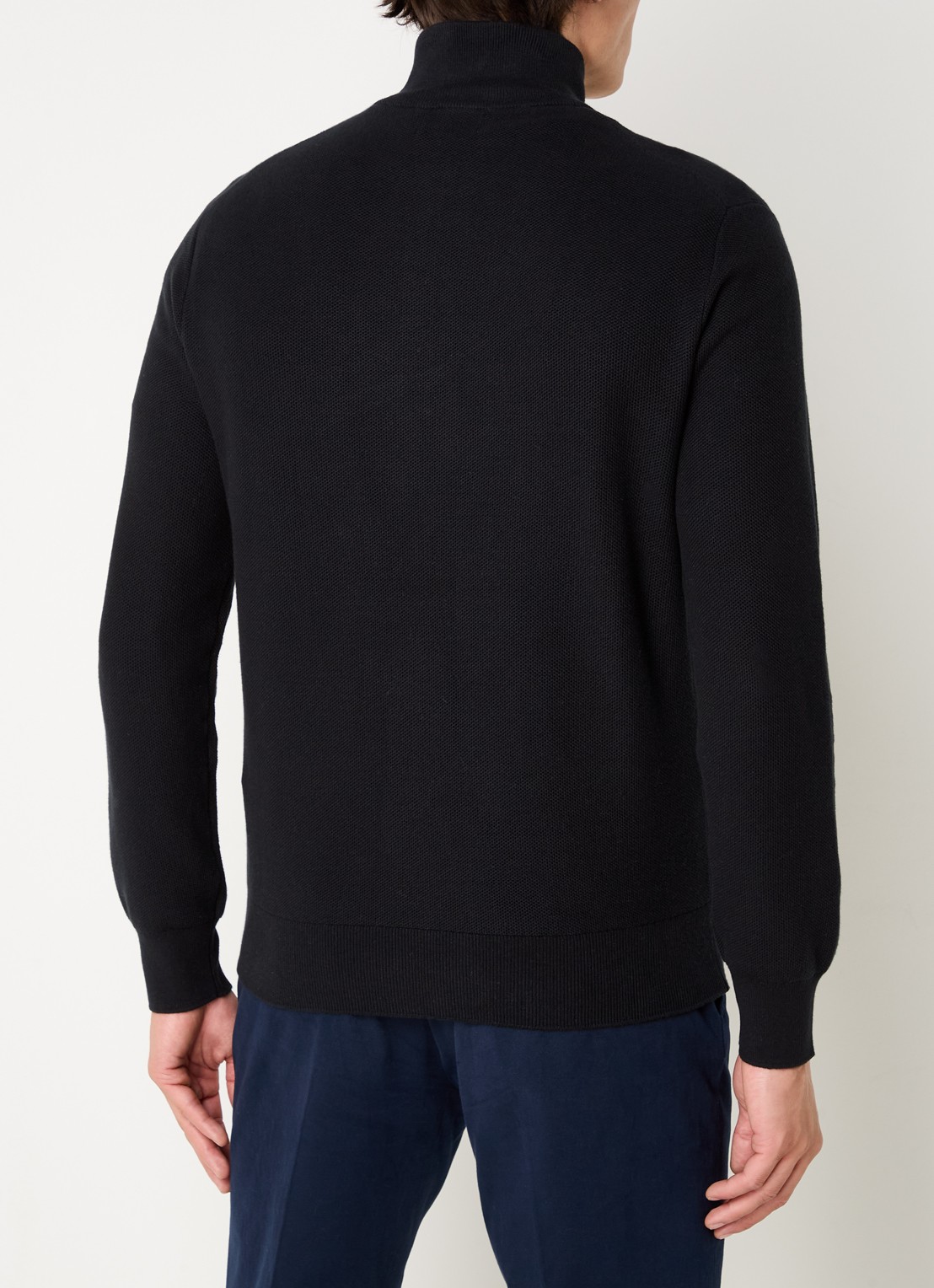 Ralph Lauren Fijngebreide pullover met halve rits en logoborduring - achterkant 4 polo black/tonal purple / zwart