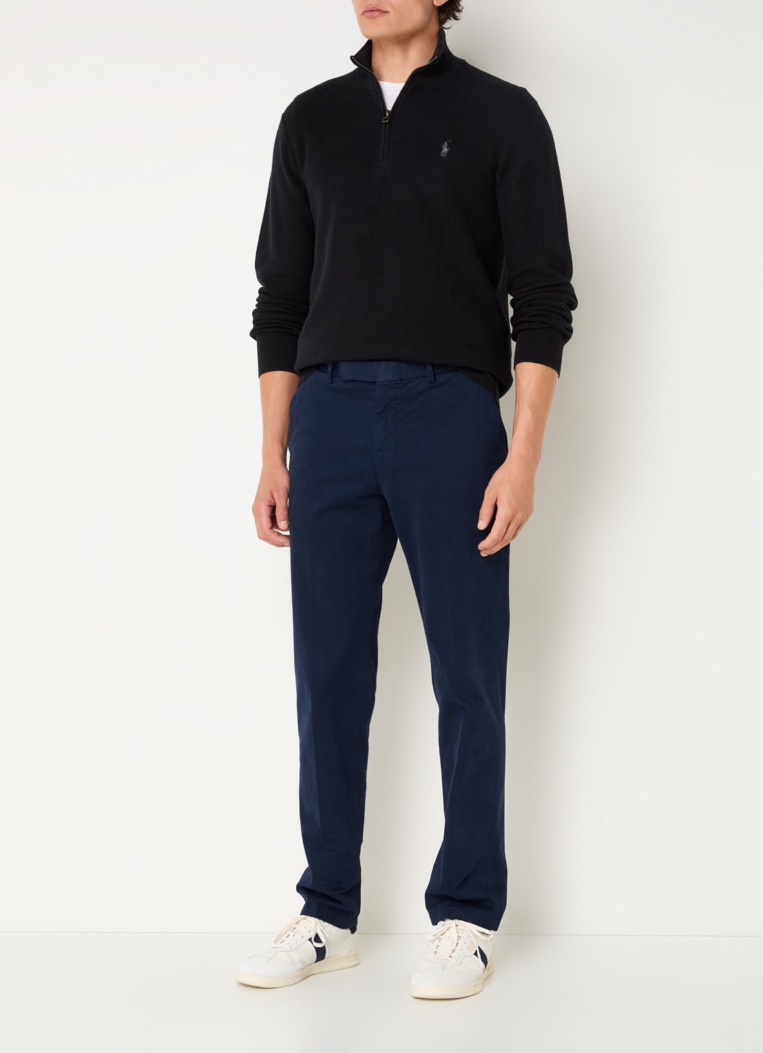 Ralph Lauren Fijngebreide pullover met halve rits en logoborduring - voorkant 2 polo black/tonal purple / zwart