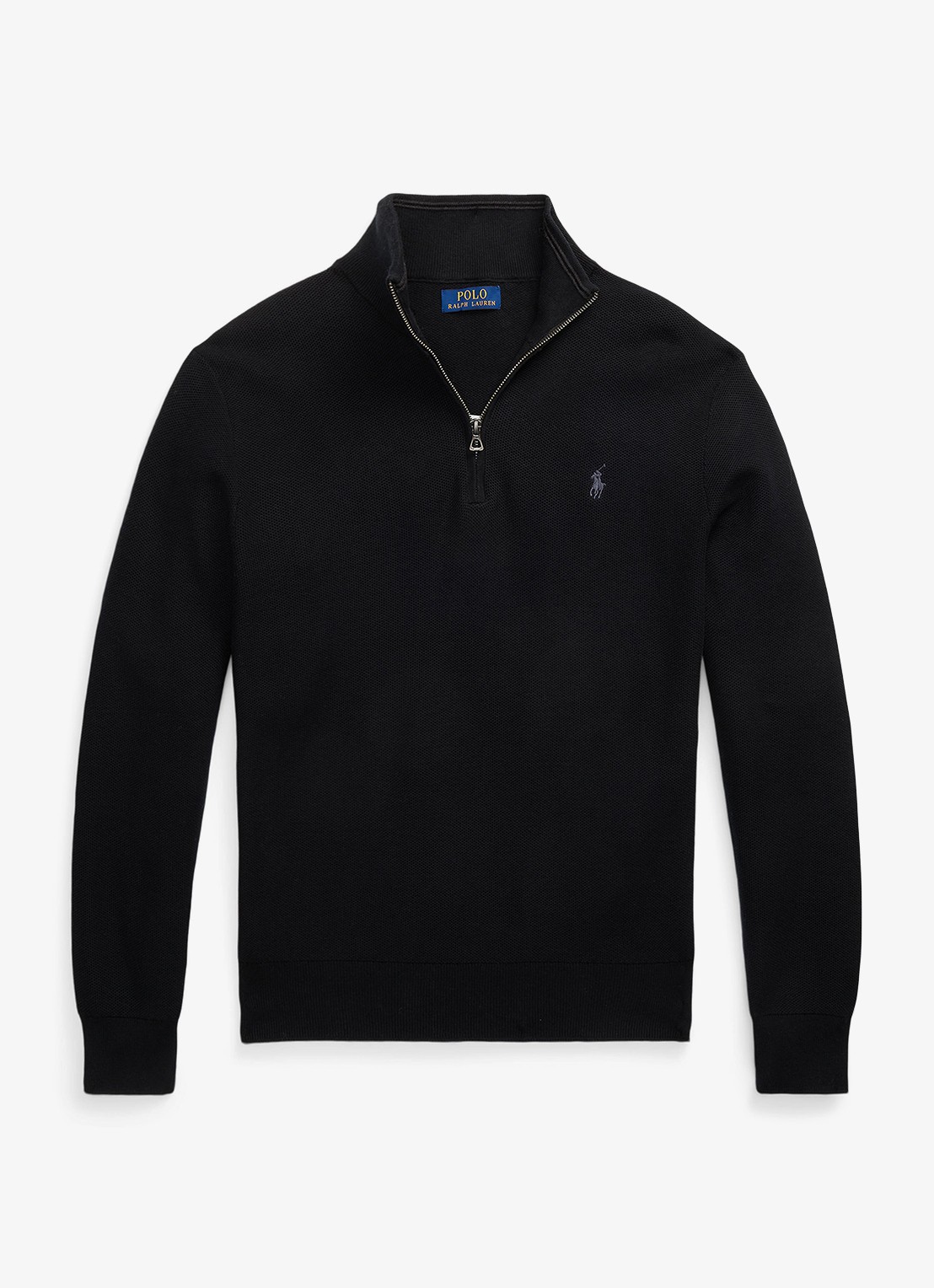 Ralph Lauren Fijngebreide pullover met halve rits en logoborduring - voorkant 3 polo black/tonal purple / zwart