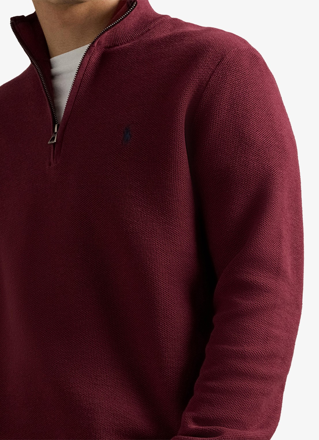 Ralph Lauren Fijngebreide pullover met halve rits en logoborduring - detail 2 red wine / wijnrood