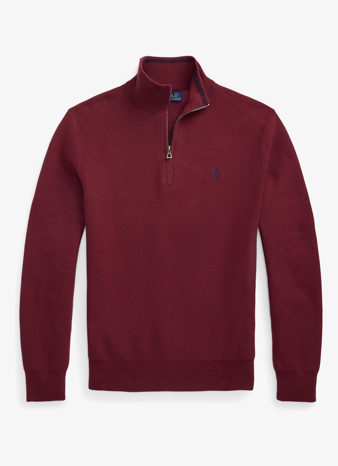 Ralph Lauren Fijngebreide pullover met halve rits en logoborduring - voorkant 3 red wine / wijnrood