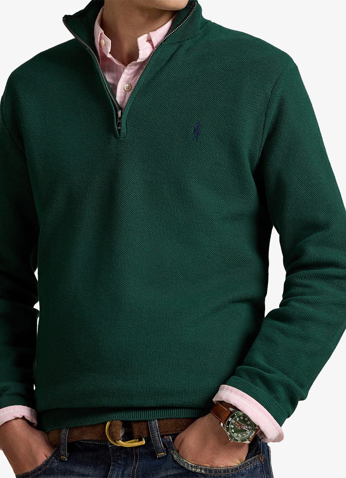 Ralph Lauren Fijngebreide pullover met halve rits en logoborduring - detail 2 groen