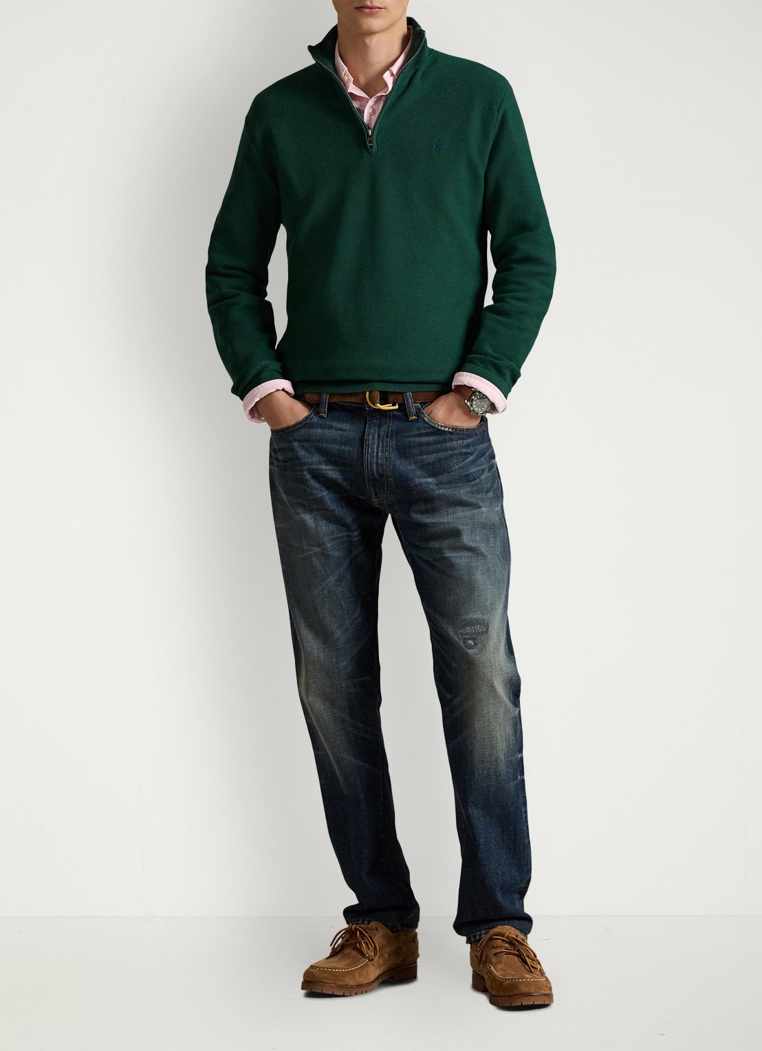 Ralph Lauren Fijngebreide pullover met halve rits en logoborduring - voorkant 5 groen