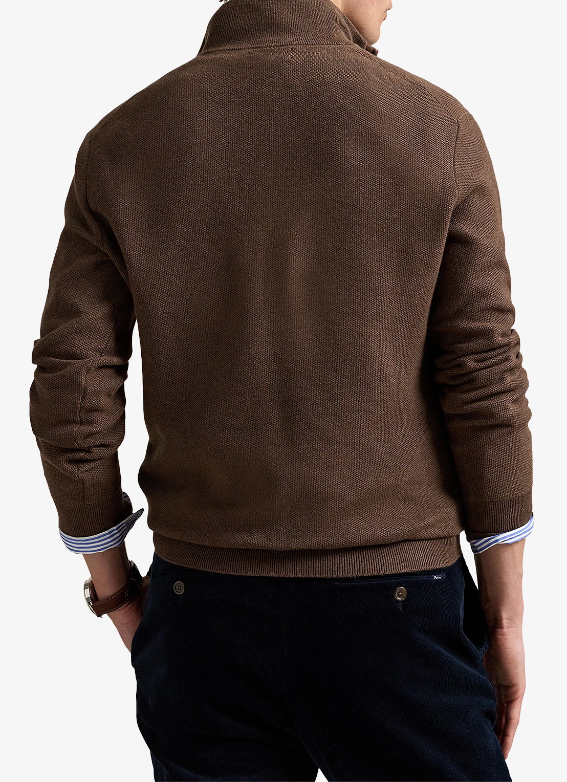 Ralph Lauren Fijngebreide pullover met halve rits en logoborduring - achterkant 5 nutmeg brown heather / bruin
